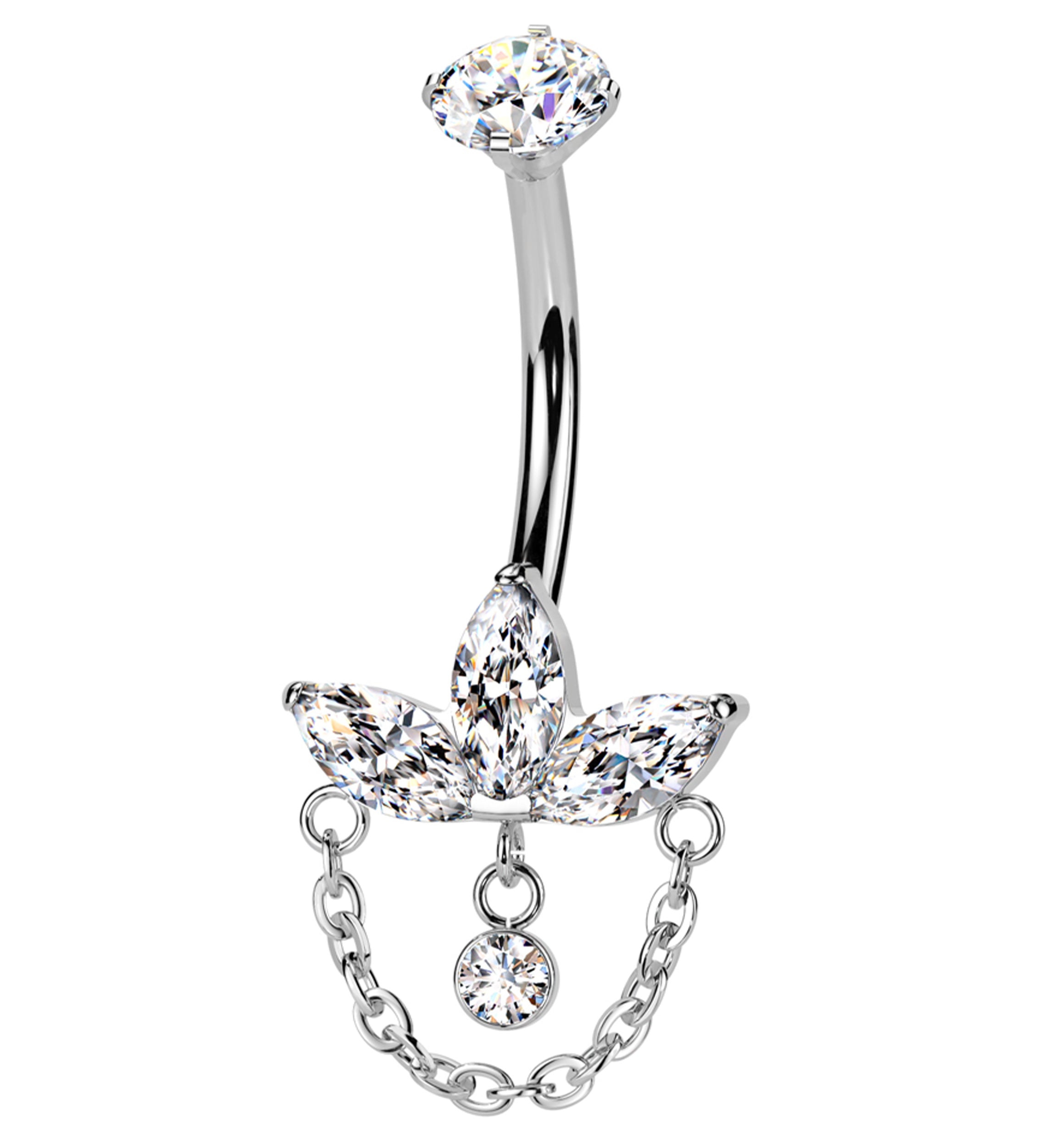 Empress Clear CZ Dangle Chain Titanium Internally Threaded Belly Button Ring