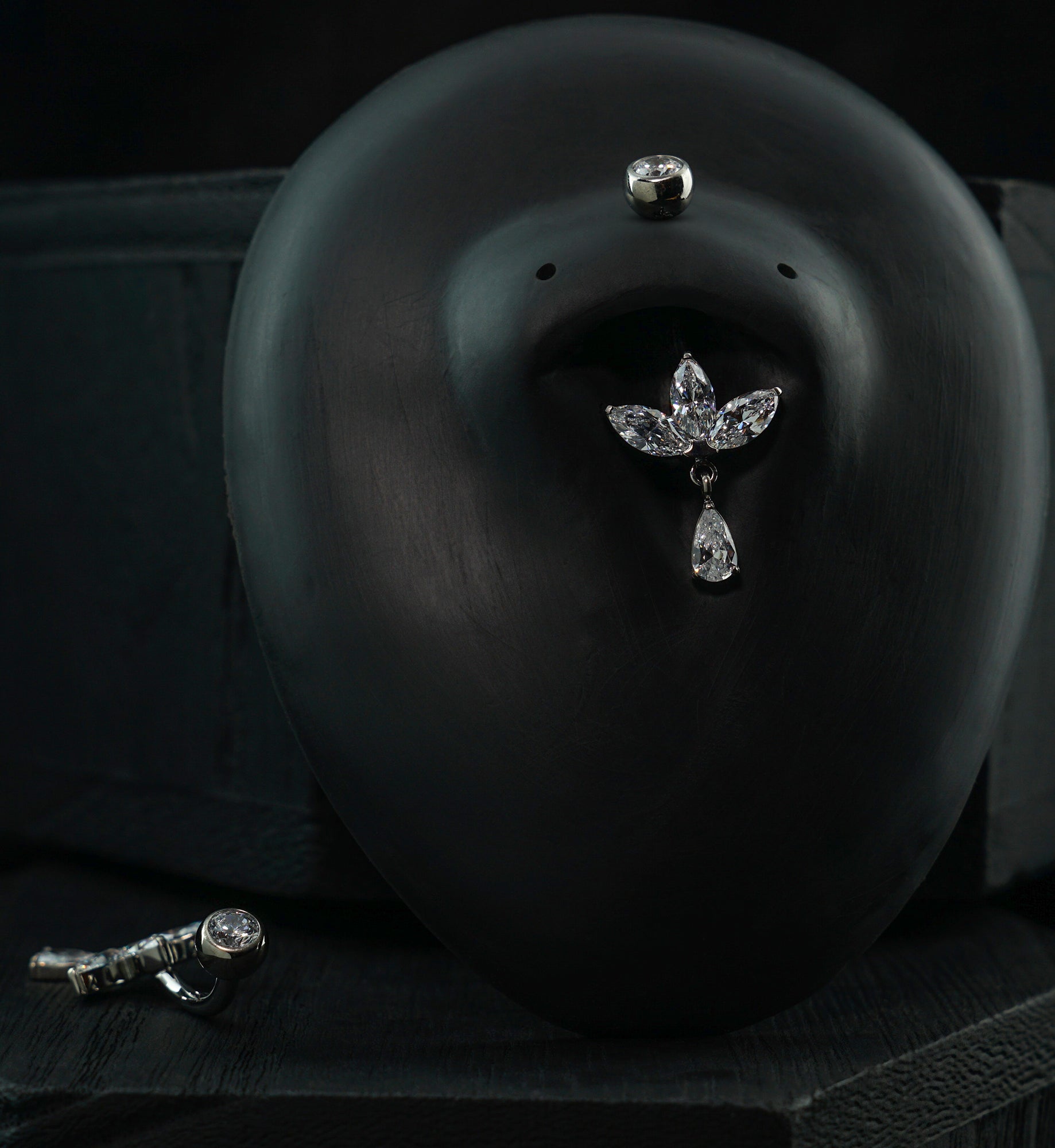 Empress Teardrop Clear CZ Dangle Titanium Internally Threaded Belly Button Ring