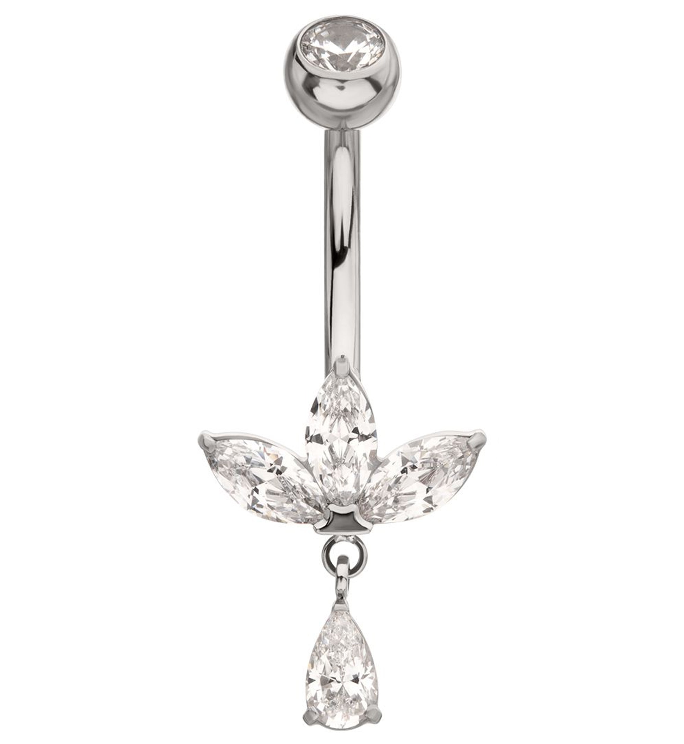 Empress Teardrop Clear CZ Dangle Titanium Internally Threaded Belly Button Ring