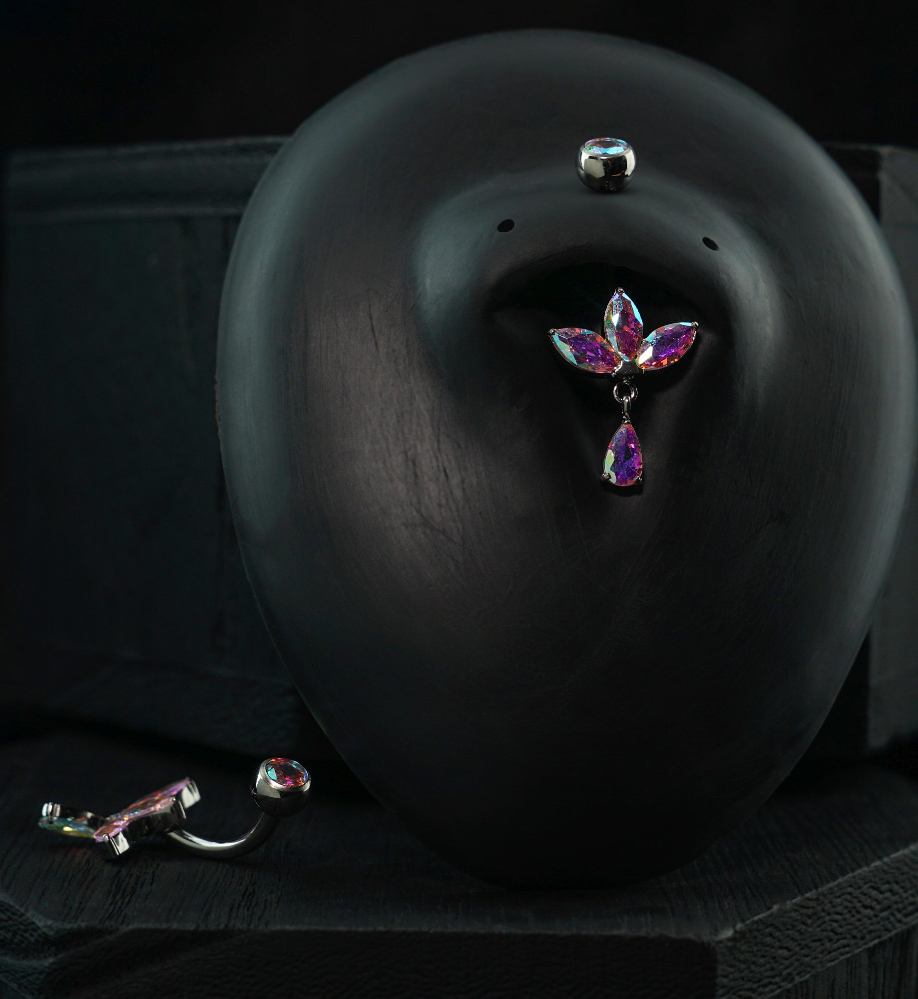 Empress Teardrop Rainbow Aurora CZ Dangle Titanium Internally Threaded Belly Button Ring