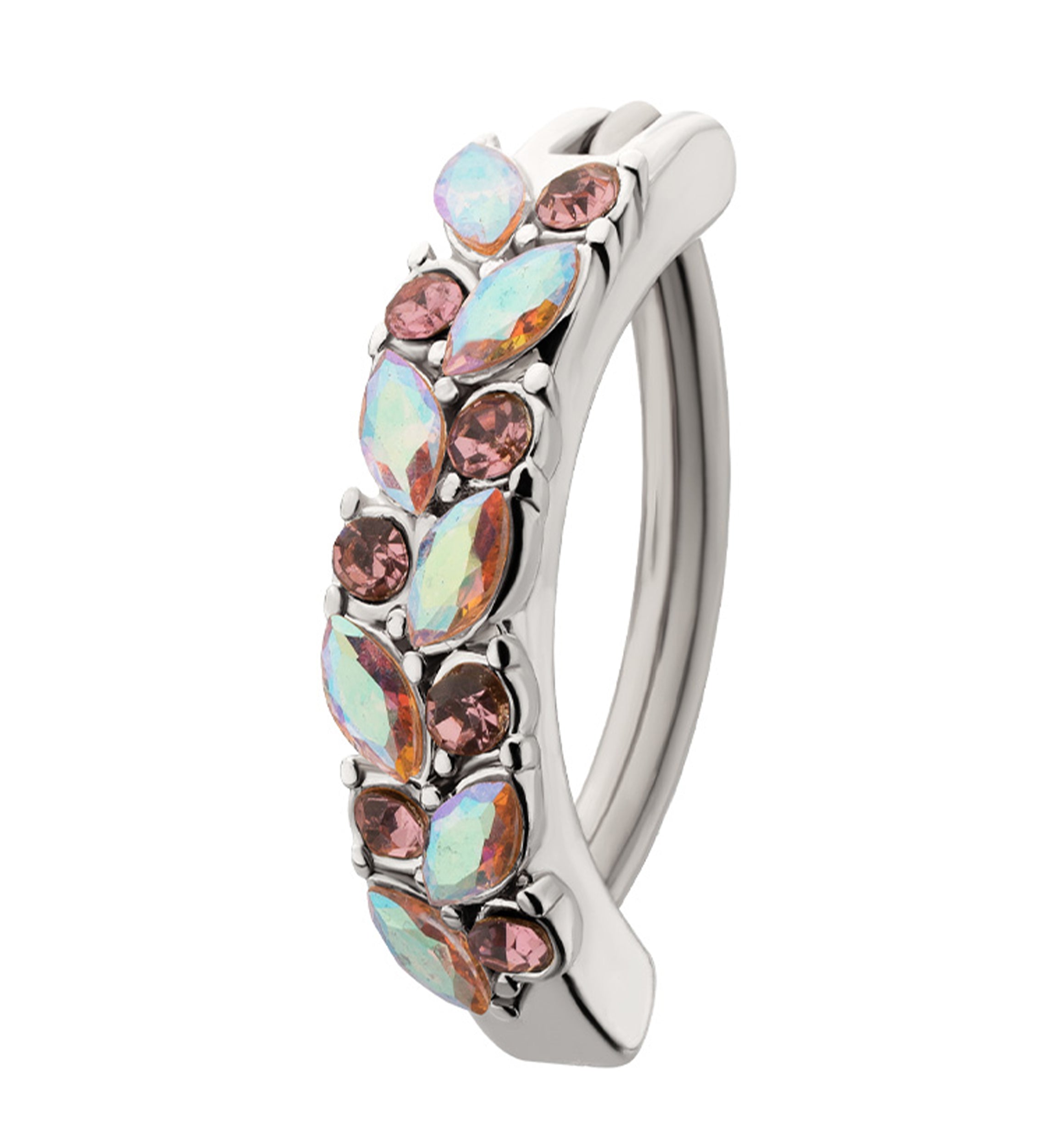 Enchantress Pink CZ Stainless Steel Hinged Belly Button Ring