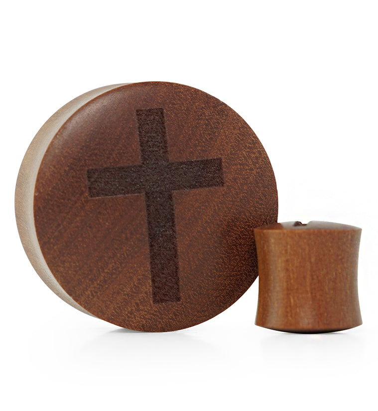 Cross Engraved Wood Plugs