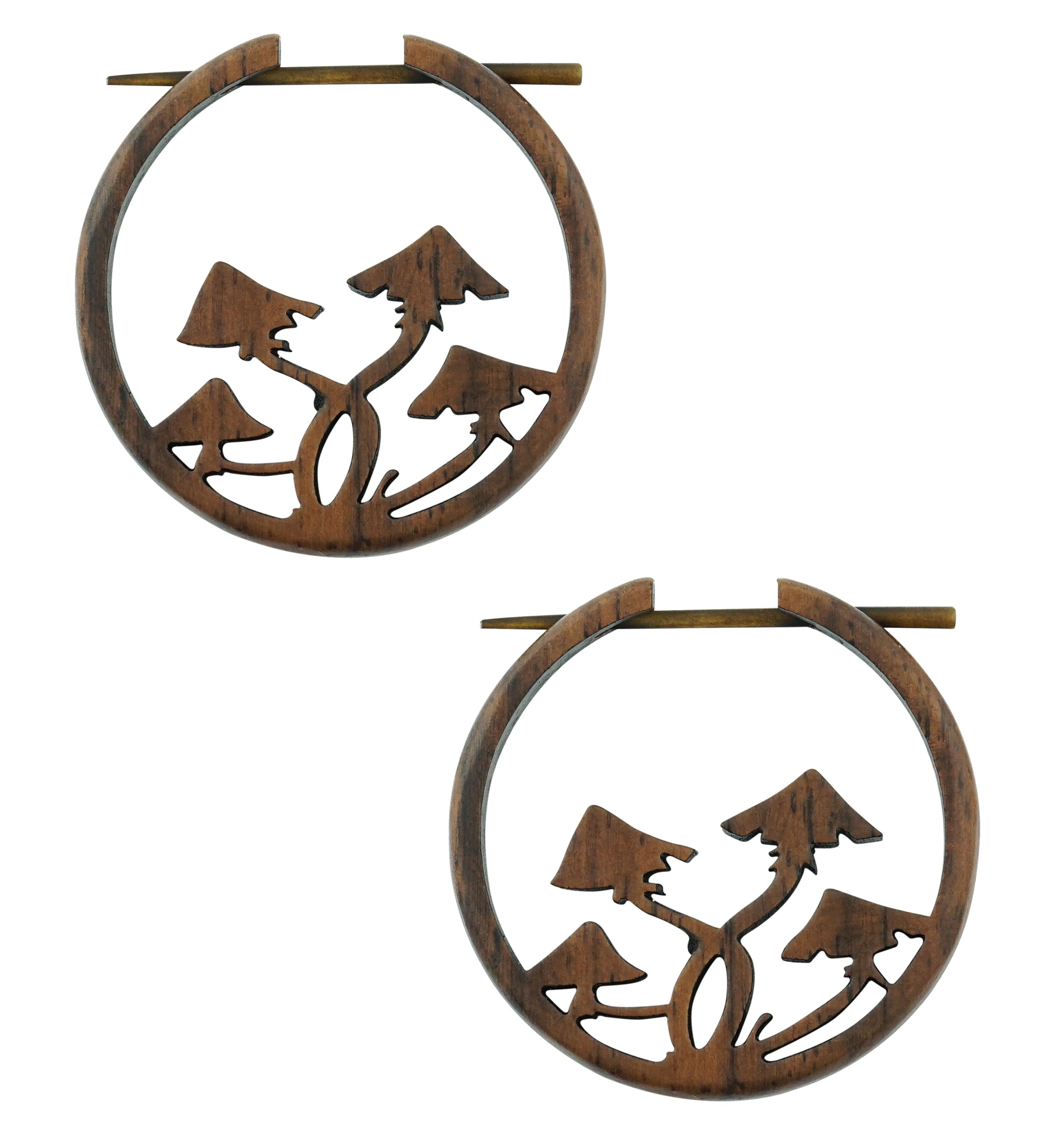 Entwined Mushrooms Hoop Narra Wood Earrings