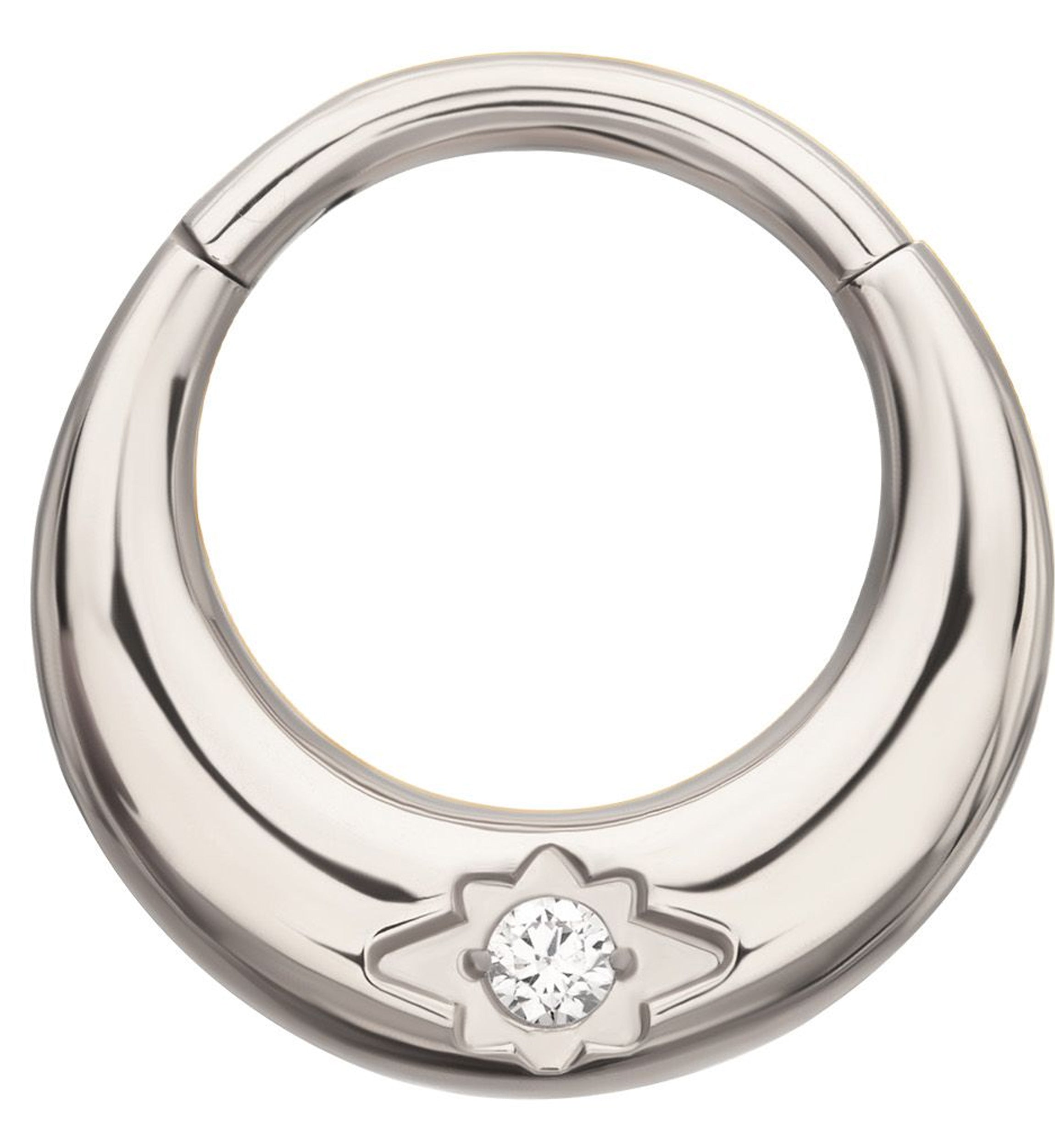Etched Star Clear CZ Titanium Hinged Segment Ring