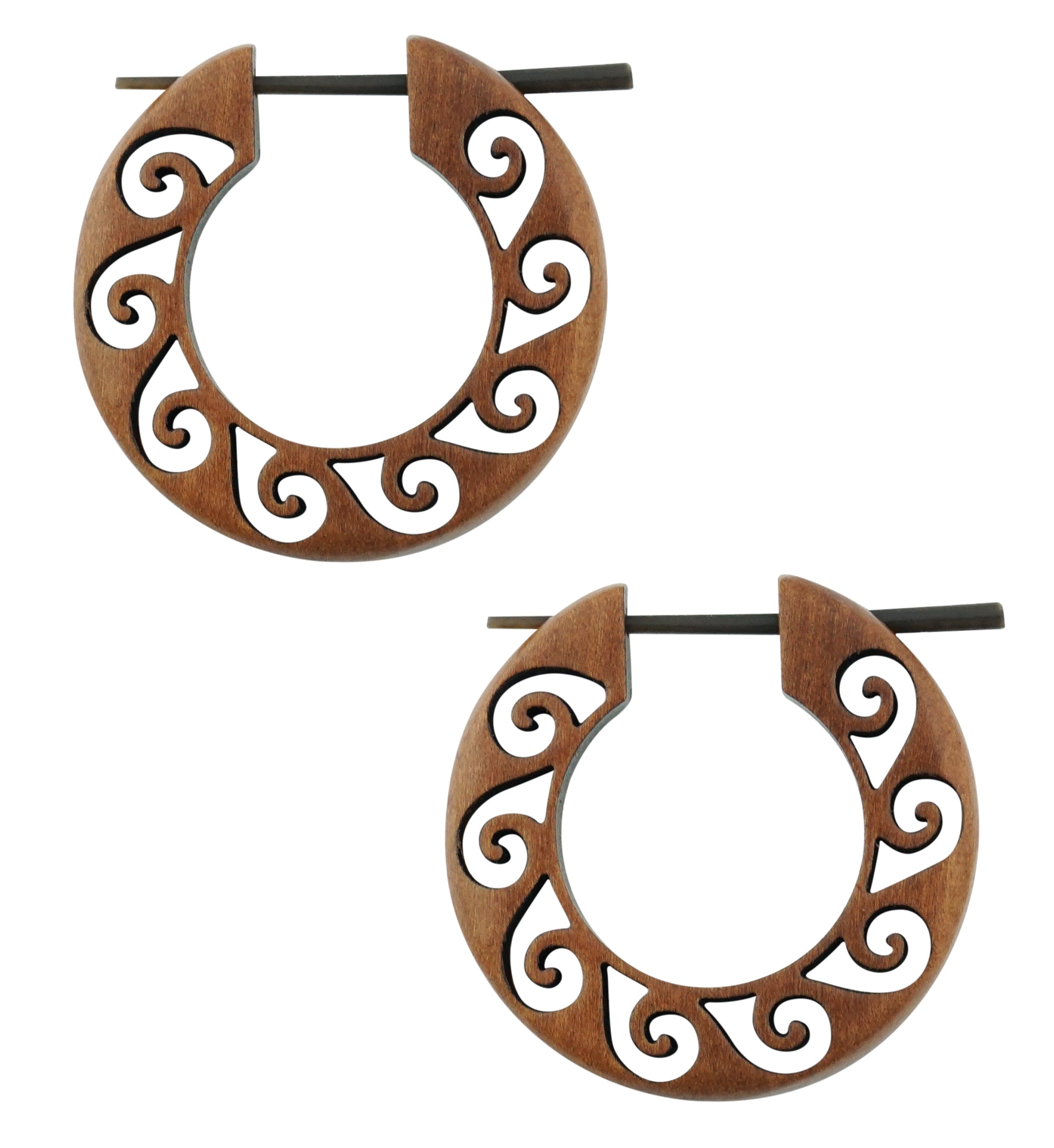 Etched Wave Hoop Sawo Wood Earrings