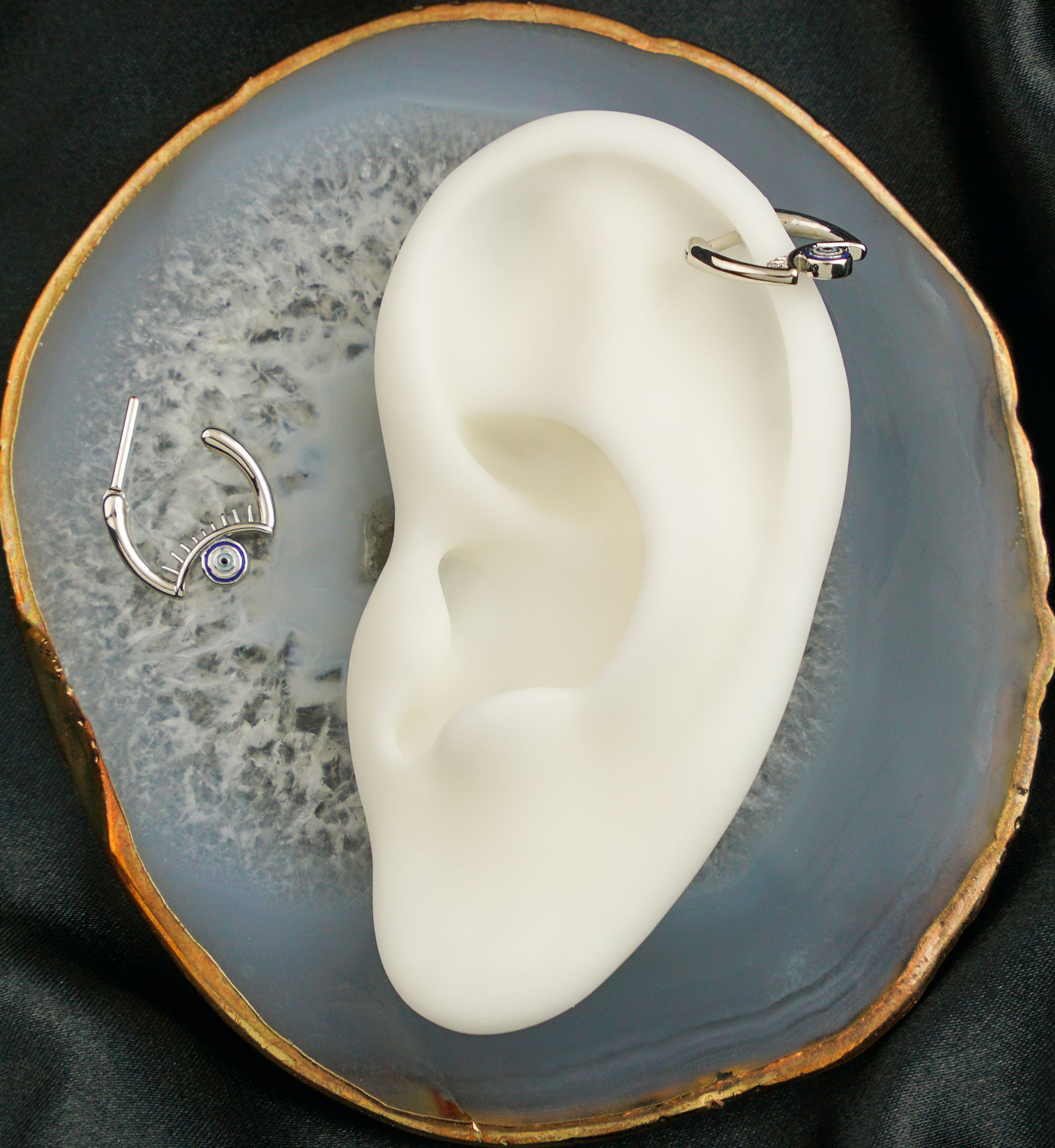 Evil Eye Stainless Steel Straight Hinged Segment Ring