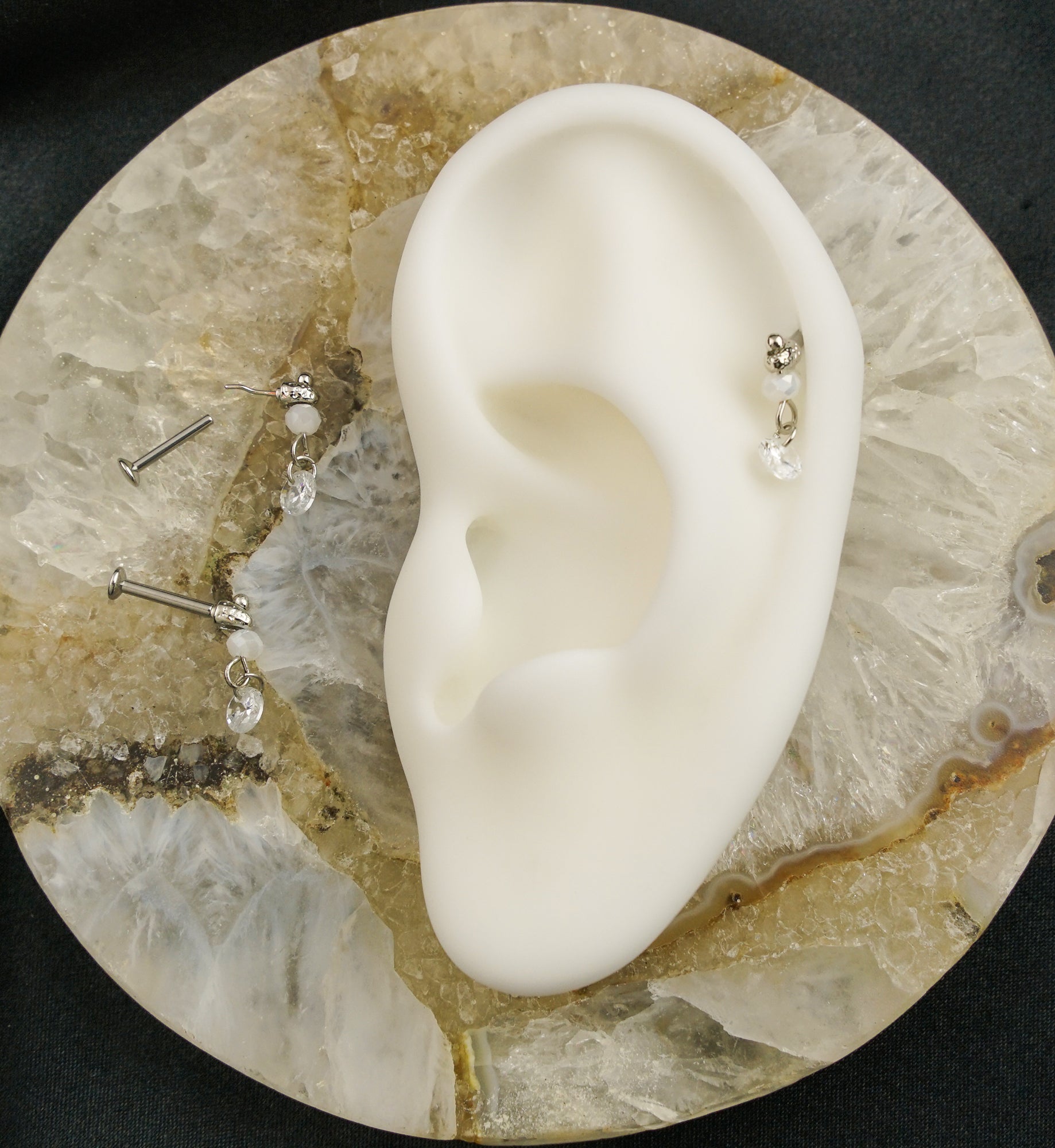 Faceted Bead Clear CZ Dangle Stainless Steel Convex Back Threadless Labret