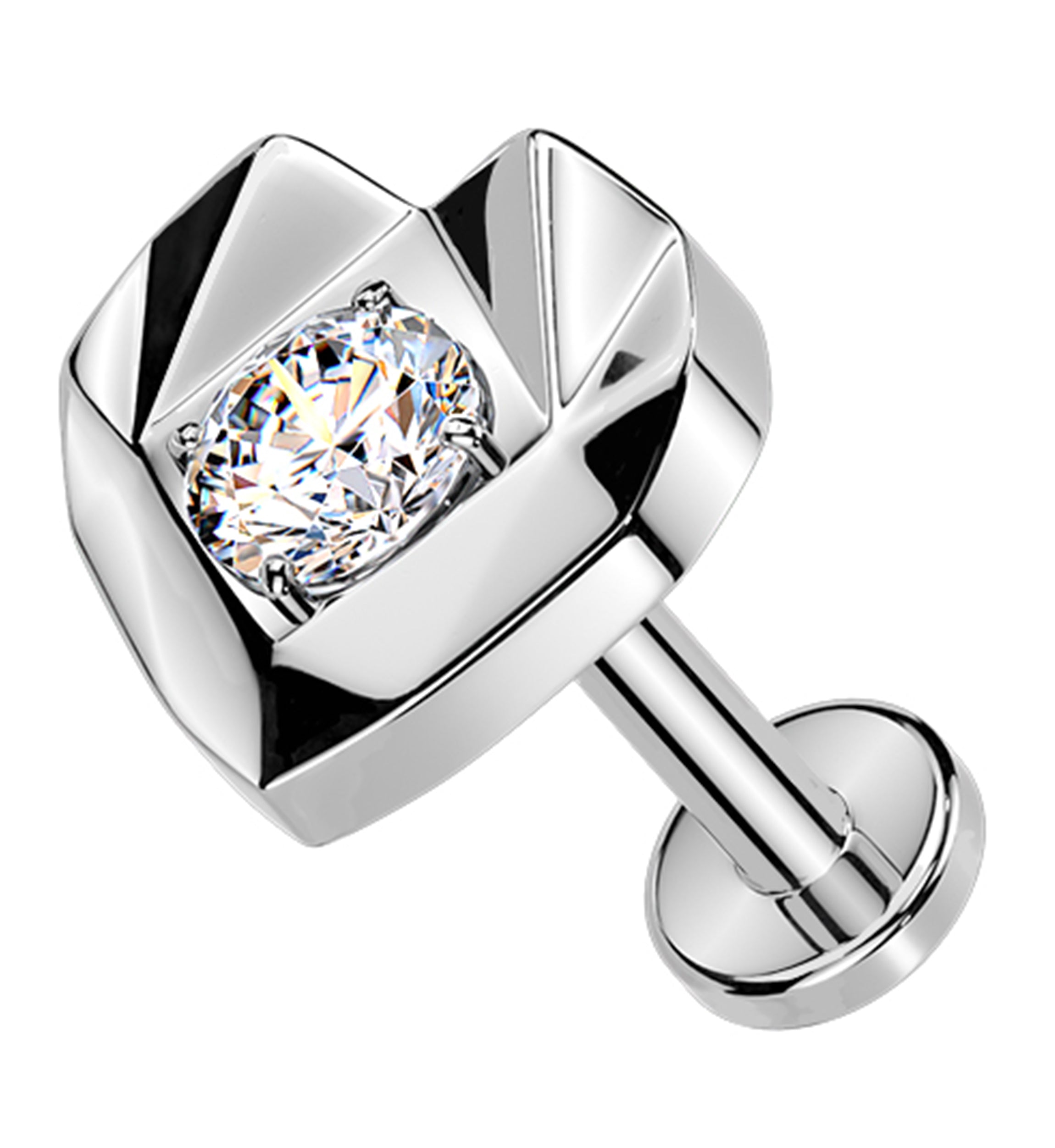 Faceted Heart Clear CZ Titanium Threadless Labret