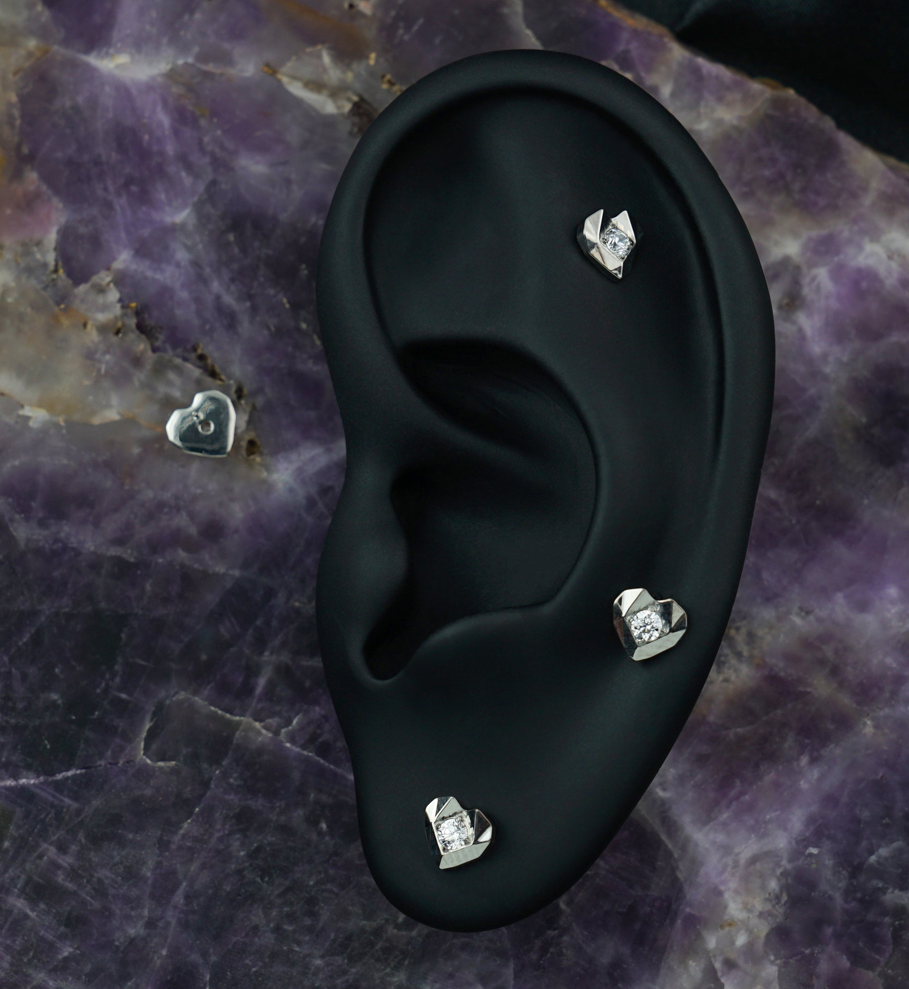 Faceted Heart Clear CZ Titanium Threadless Top