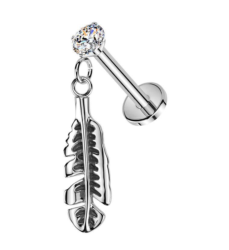 Feather Dangle CZ Stainless Steel Threadless Labret