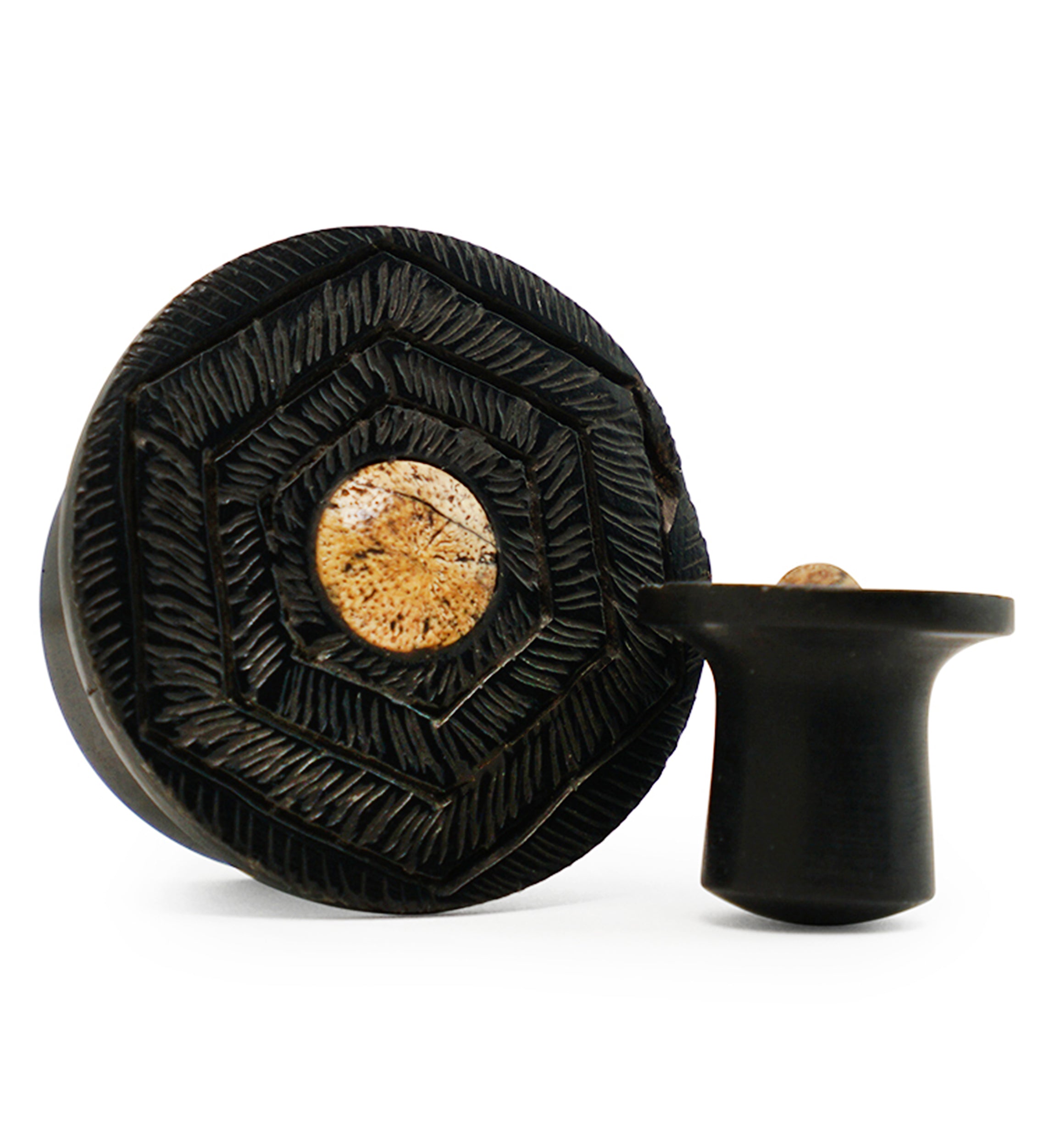 Feathered Geo Areng Wood With Tamarind Wood Inlay Mayan Flare Plugs