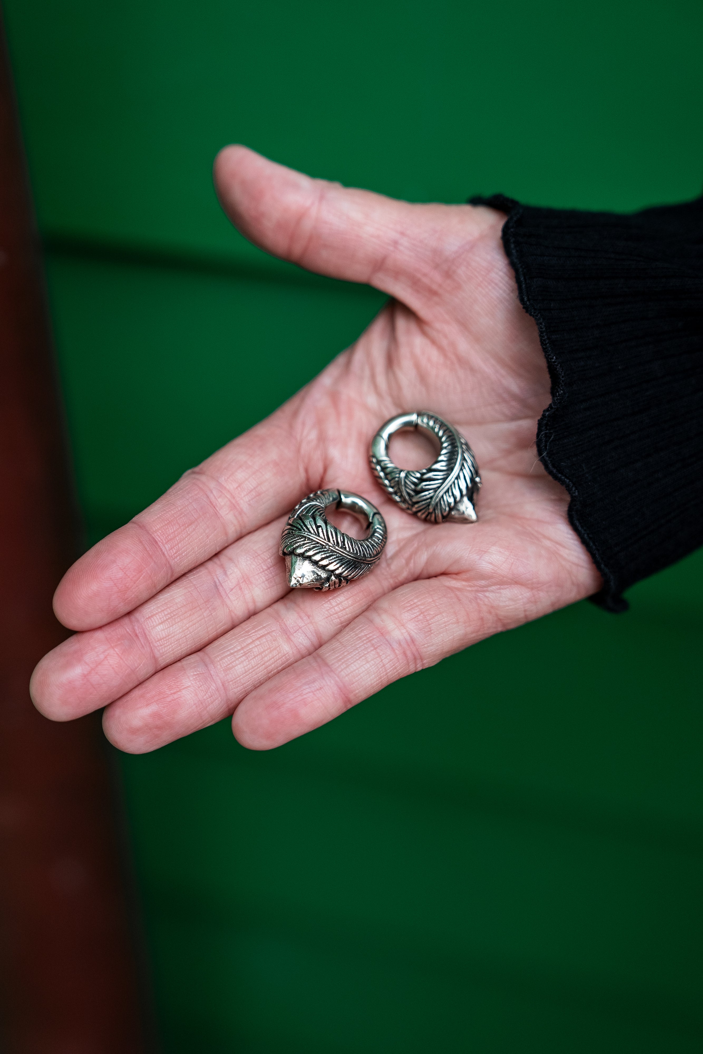 Feathered White Brass Hinged Ear Weights