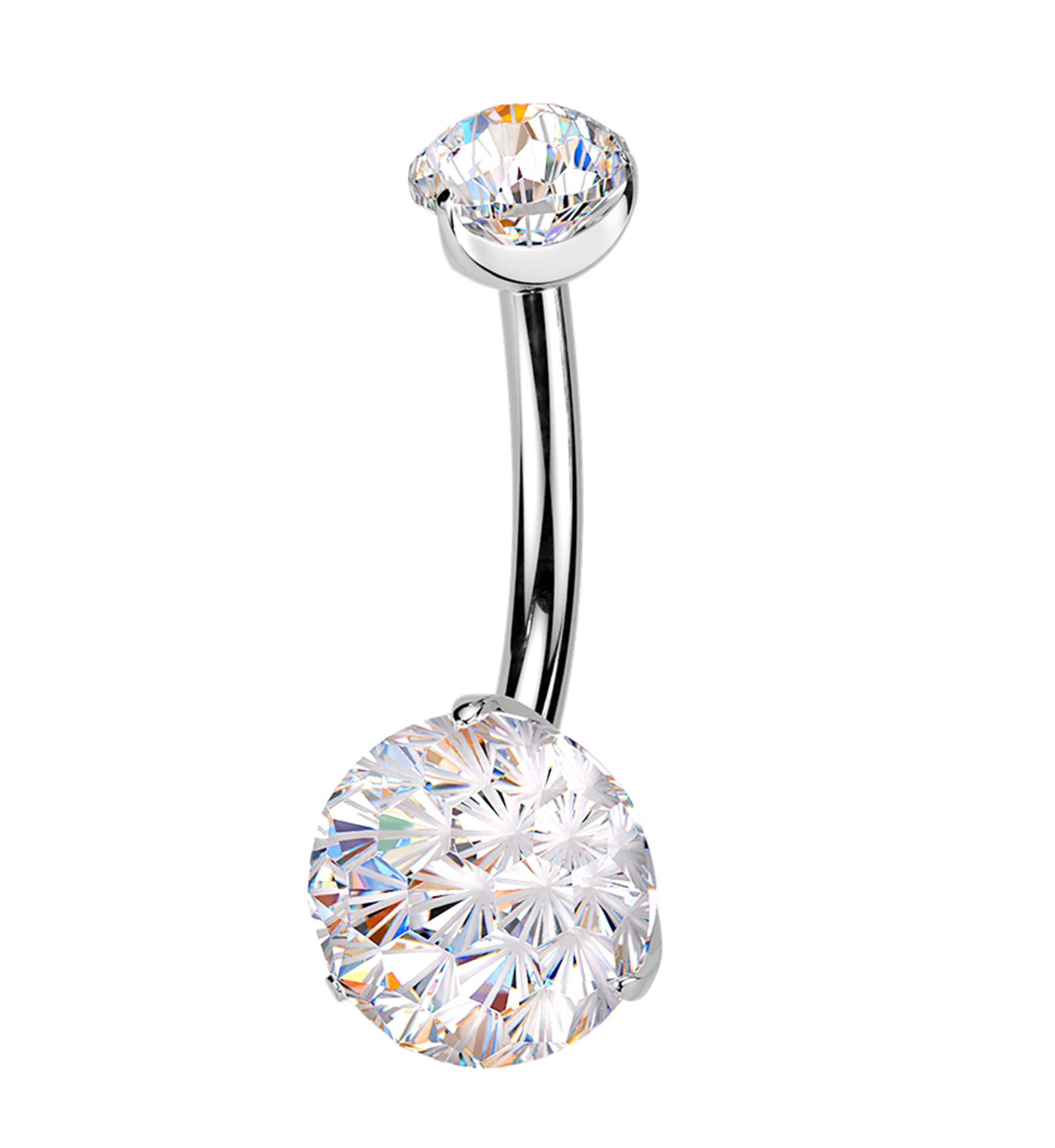 Firework Cut Clear CZ Internally Threaded Titanium Belly Button Ring