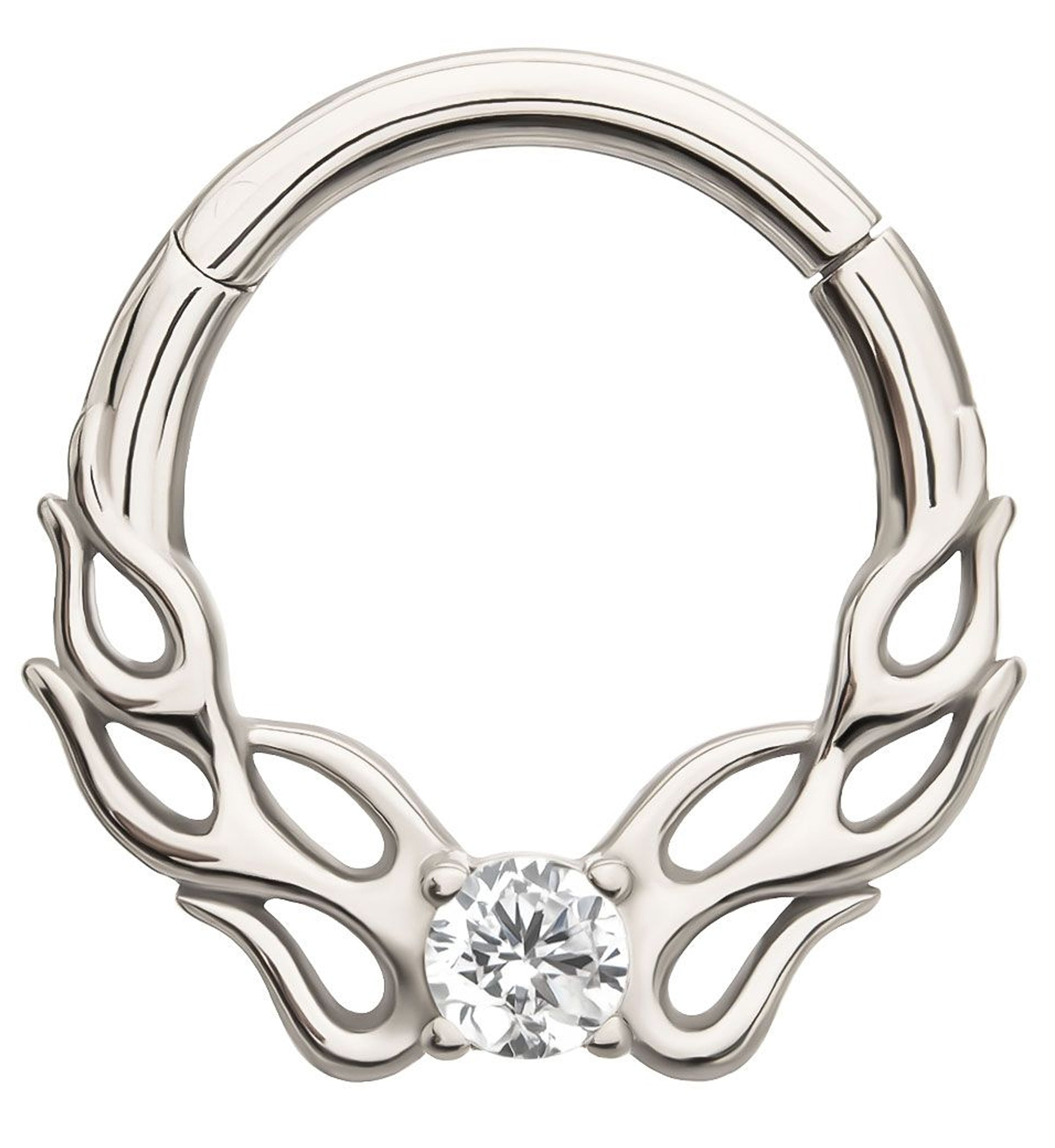 Flaming Clear CZ Stainless Steel Hinged Segment Ring