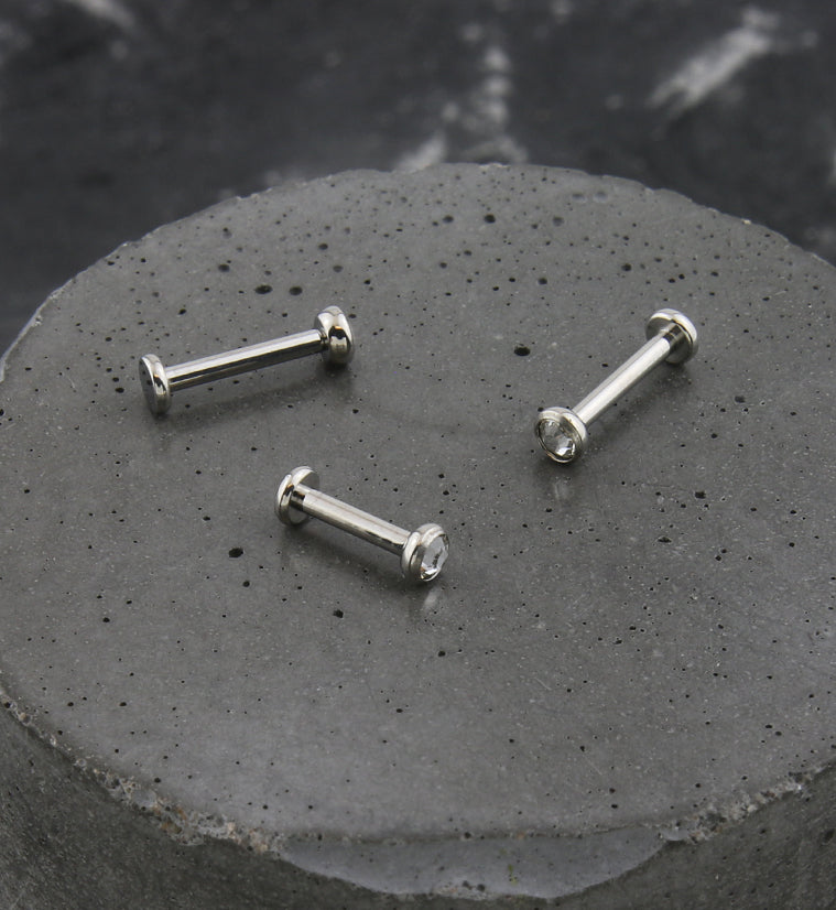Flat Bezel Clear CZ Internally Threaded Titanium Labret
