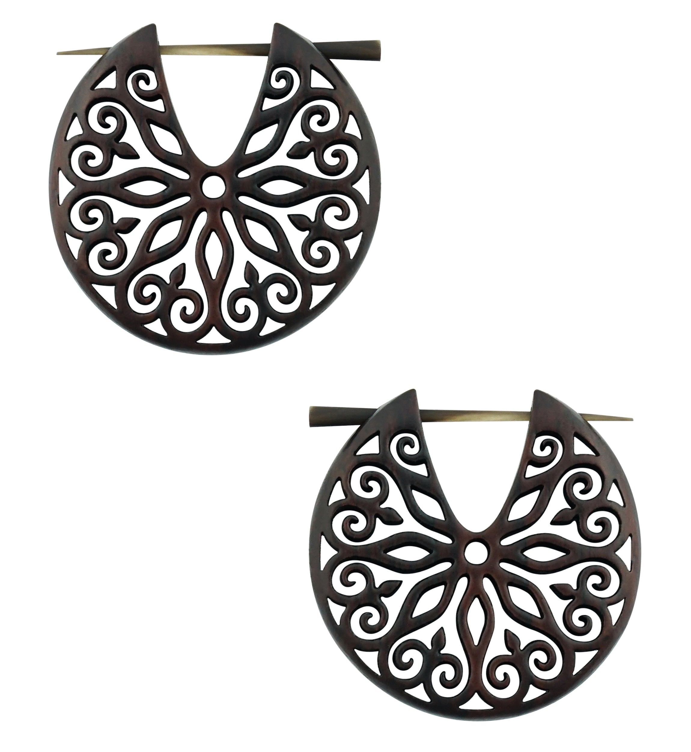 Floral Filigree Hoop Narra Wood Earrings