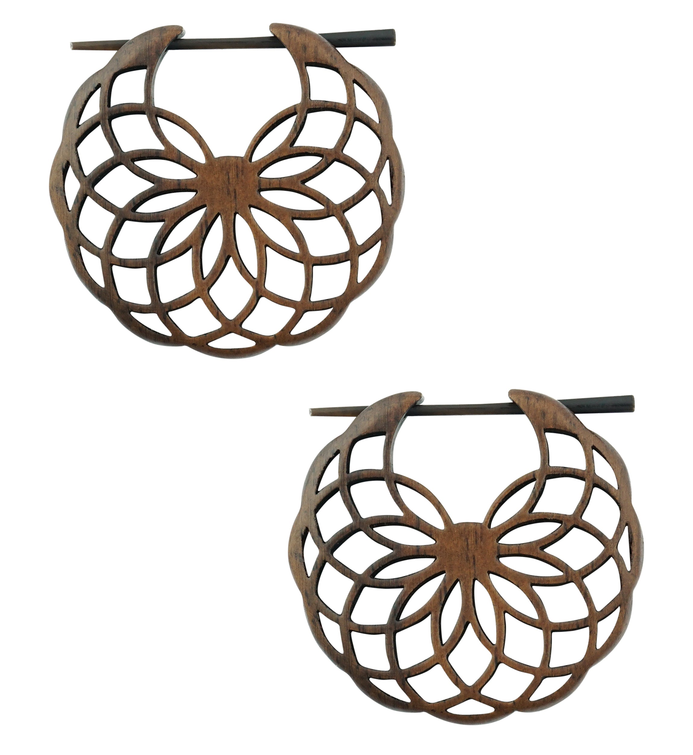 Floral Torus Hoop Narra Wood Earrings