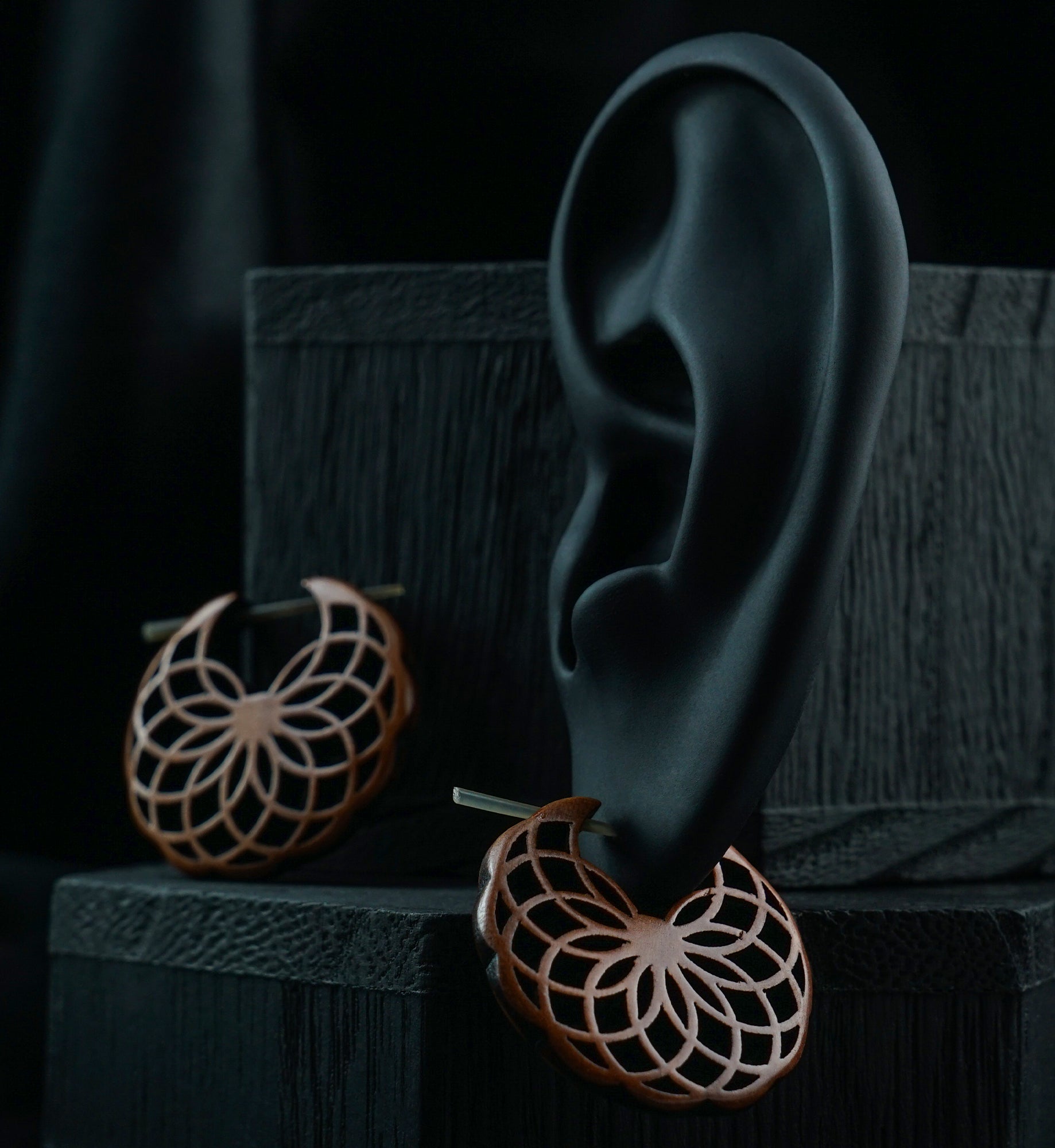 Floral Torus Hoop Narra Wood Earrings