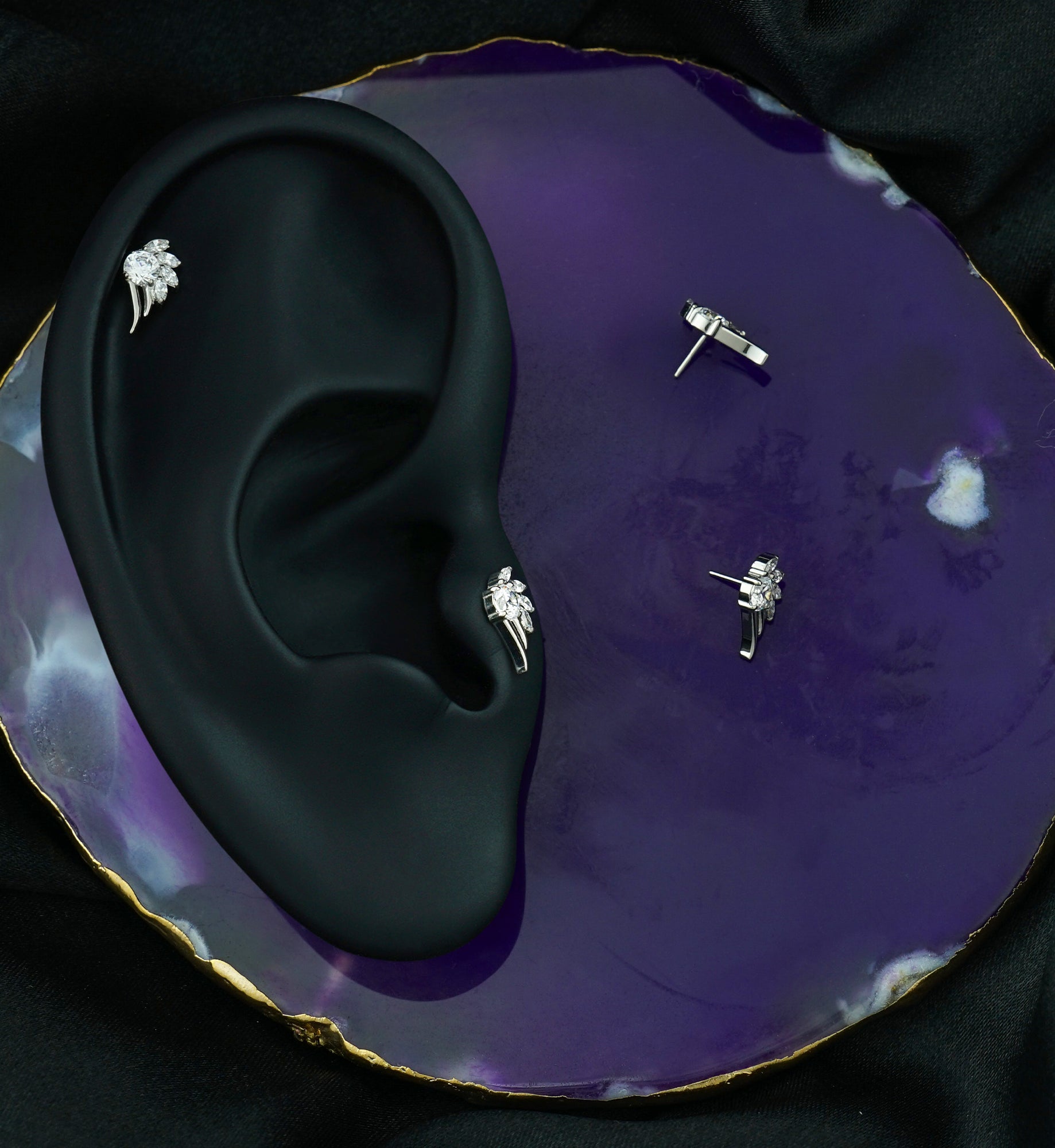 Floral Wing Clear CZ Titanium Threadless Top