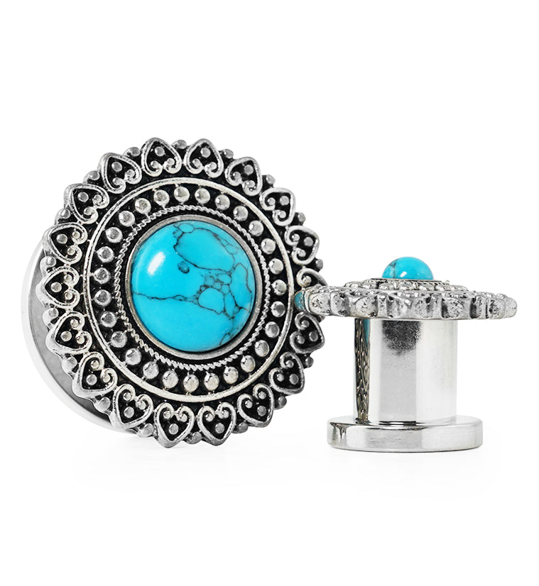 Florid Howlite Turquoise Stainless Steel Plugs