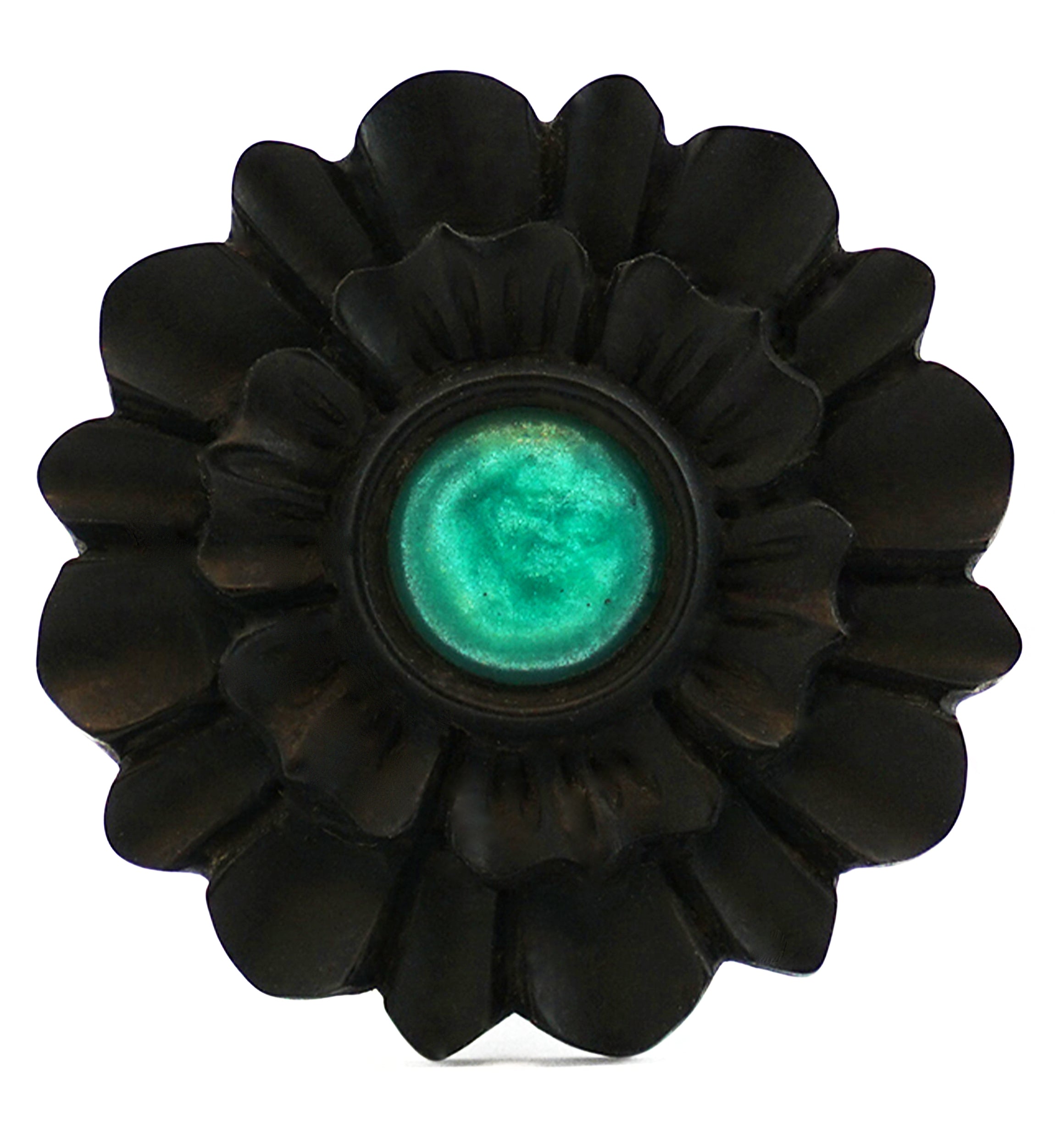 Flower Areng Wood With Blue/Green Resin Inlay Mayan Flare Plugs