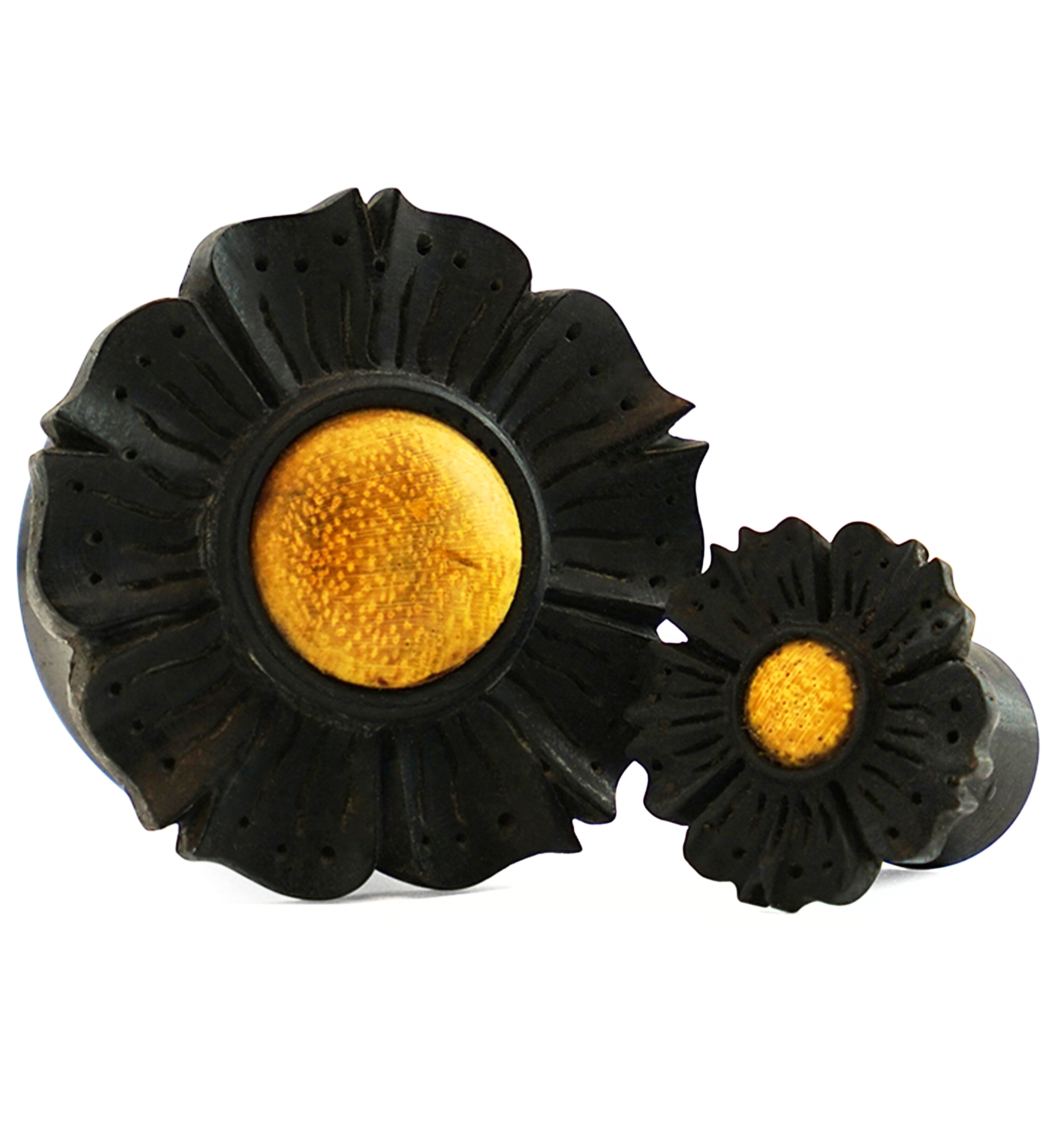 Flower Areng Wood With Yellow Wood Inlay Mayan Flare Plugs