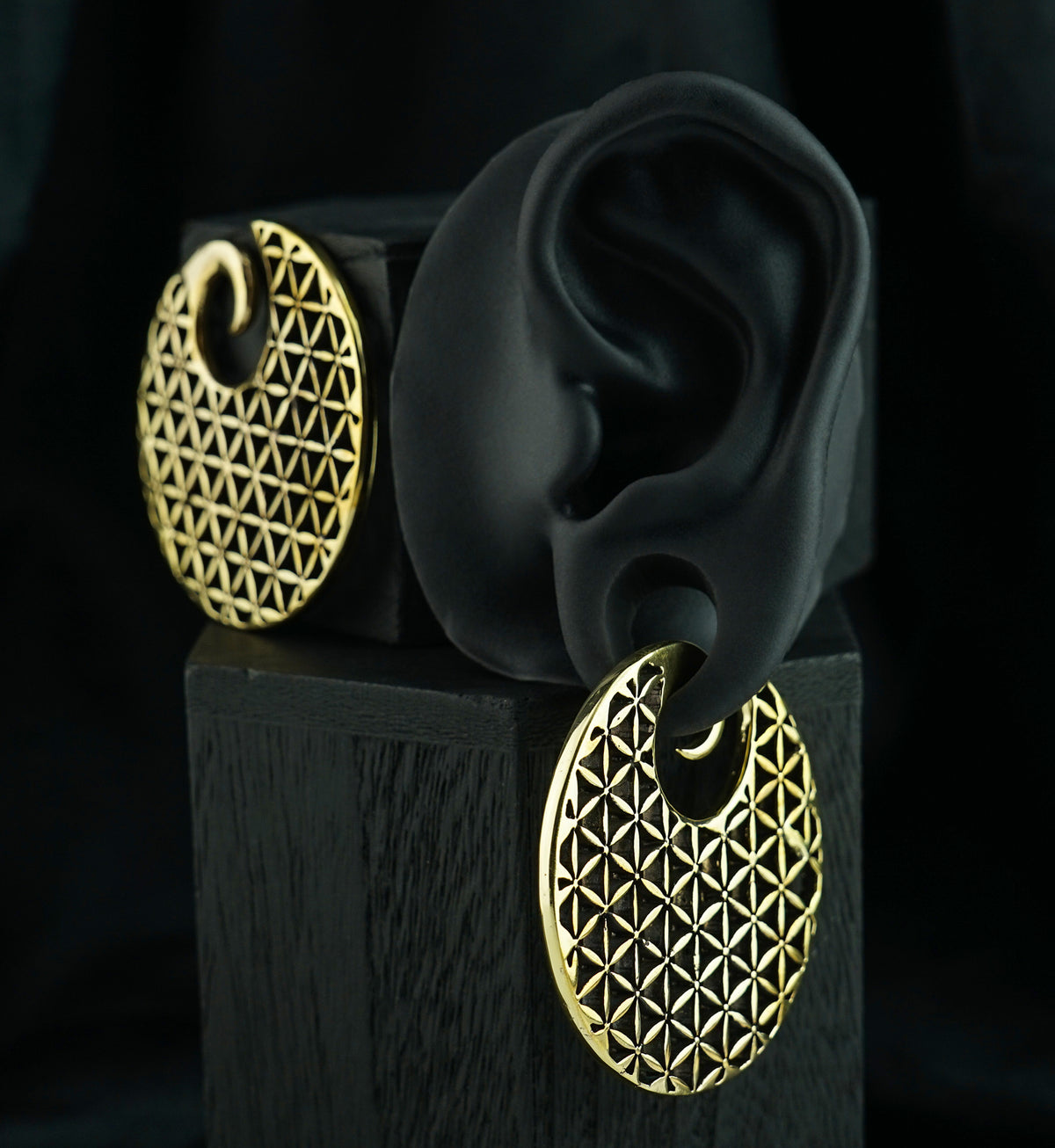 Flower Of Life Cut Out Disk Brass Hinged Ear Weights