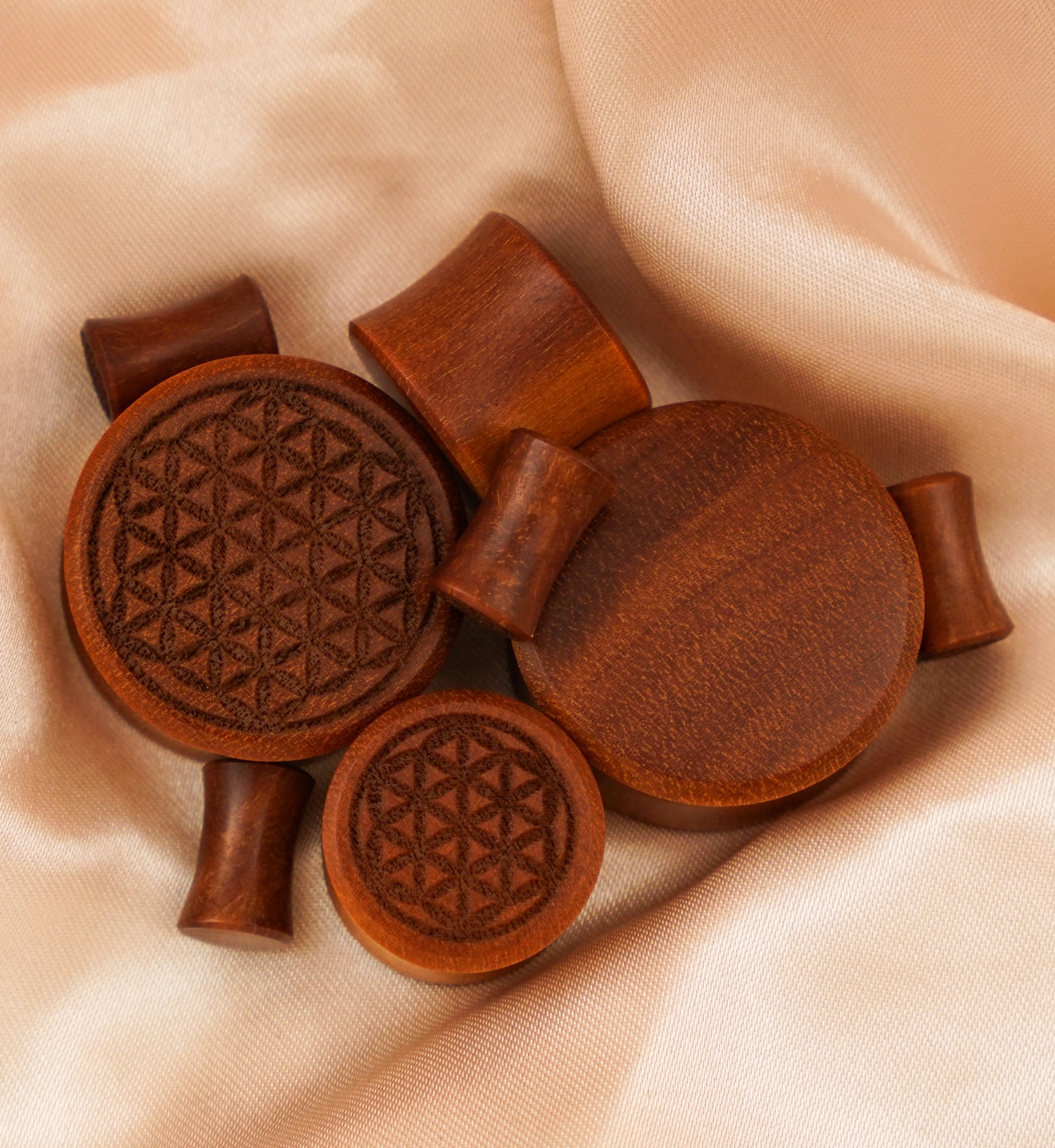 Flower of Life Engraved Wood Plugs