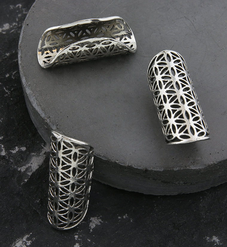 Flower Of Life White Brass Dreadlock Bead