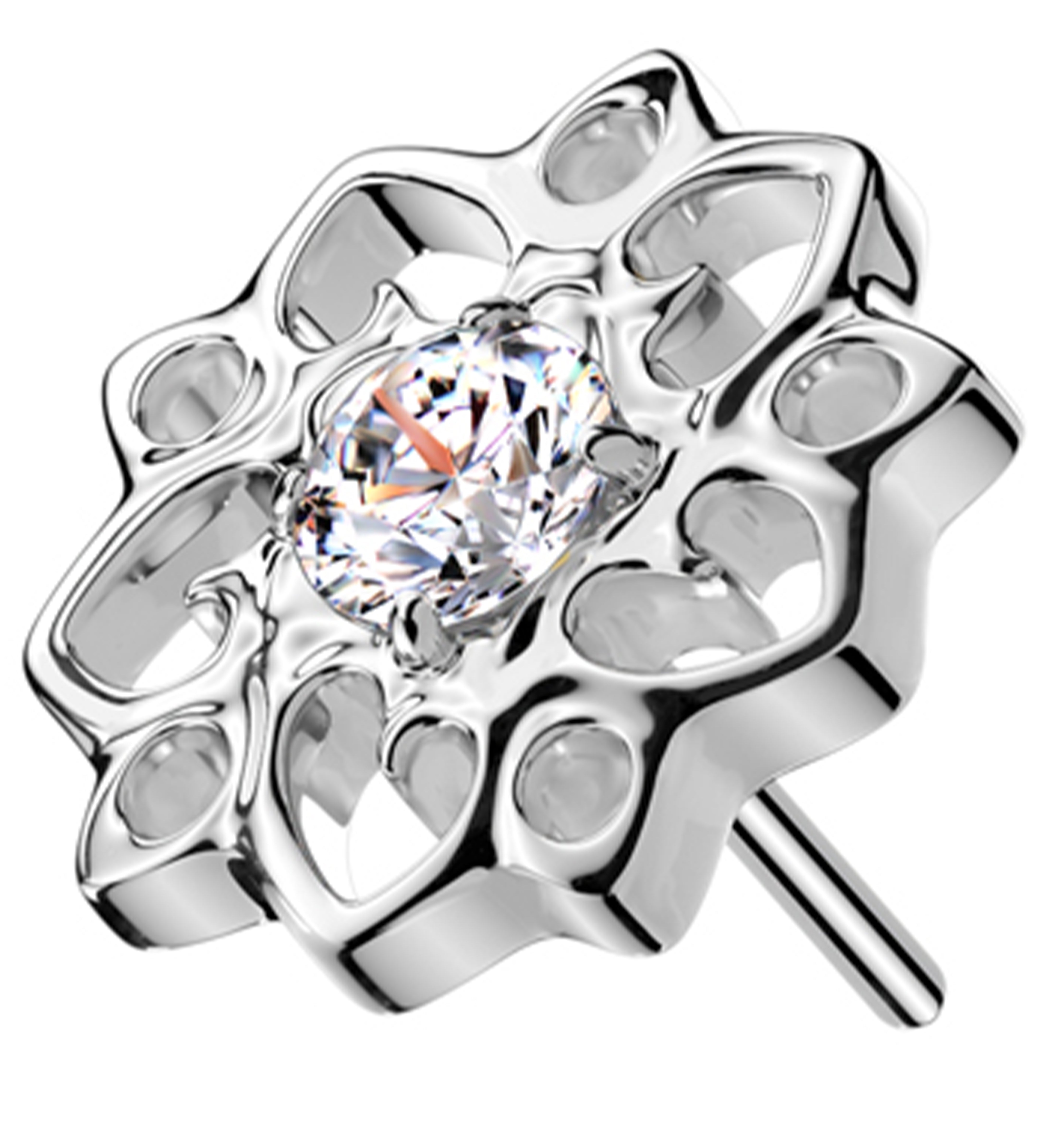 Flower Whimsy Clear CZ Threadless Titanium Top