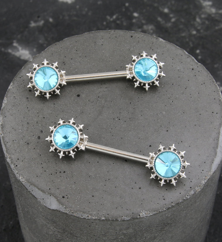 Frozen Aqua CZ Stainless Steel Nipple Barbell