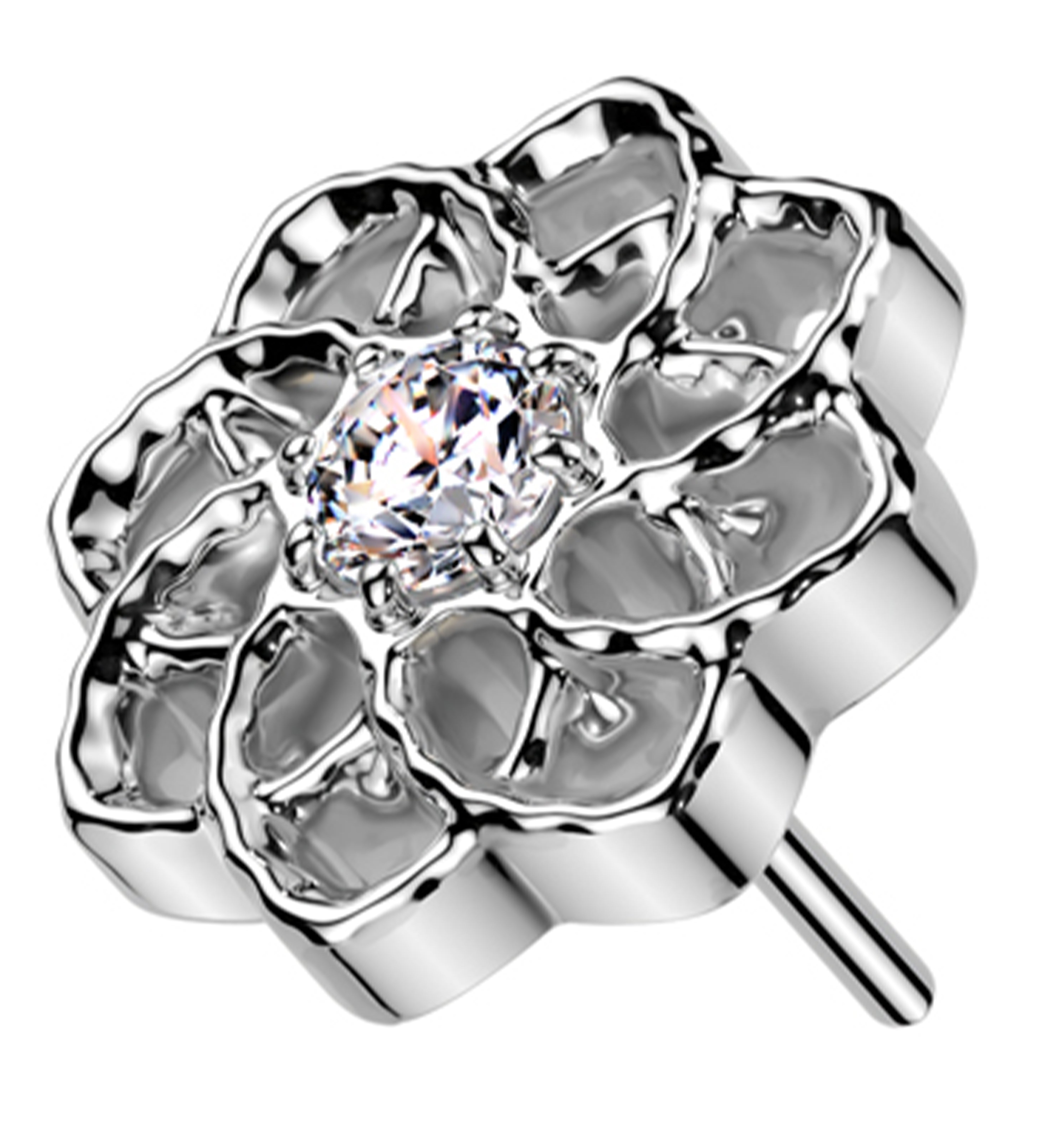 Geo Flower Clear CZ Threadless Titanium Top