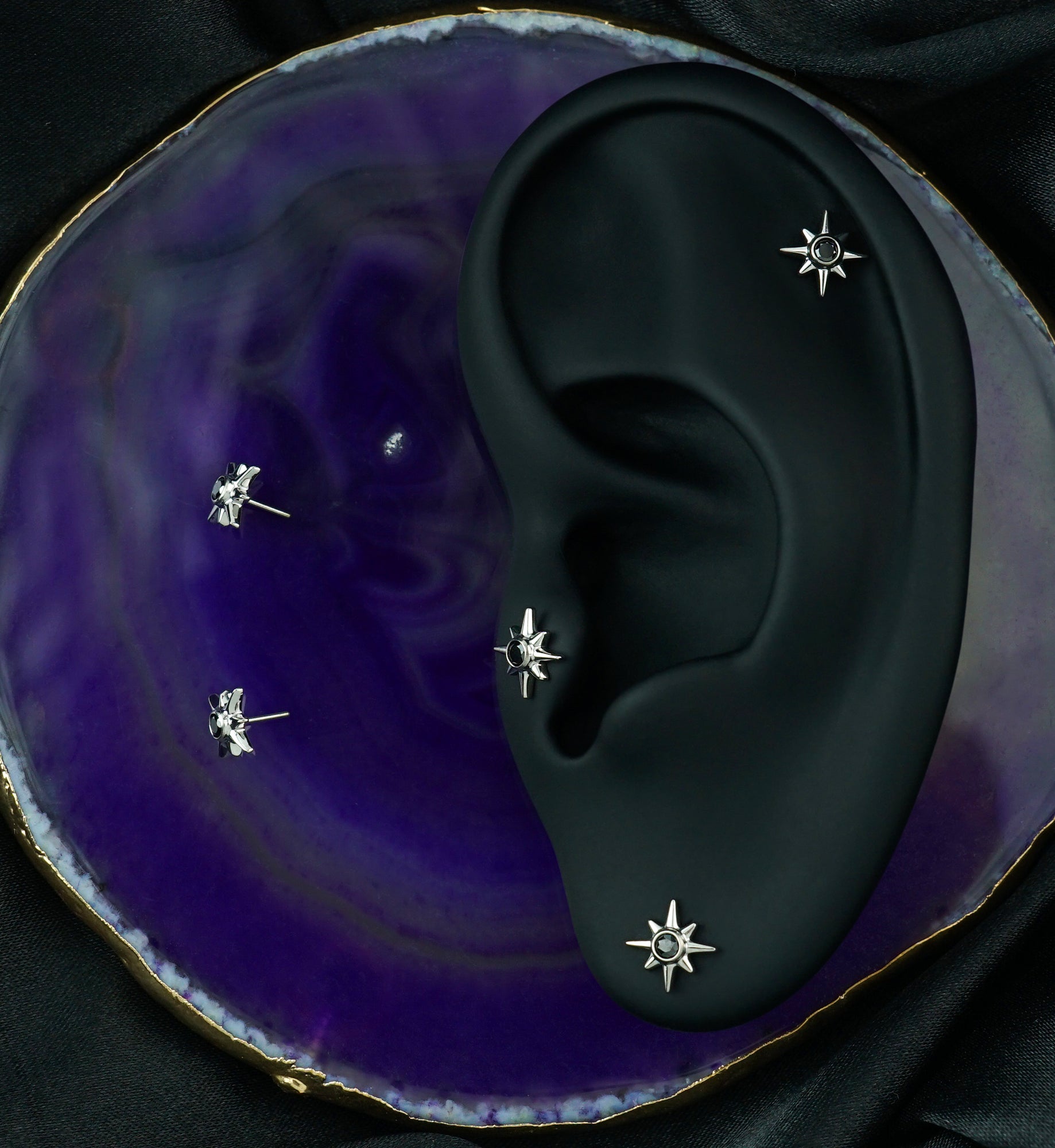 Geo North Star Black CZ Titanium Threadless Top