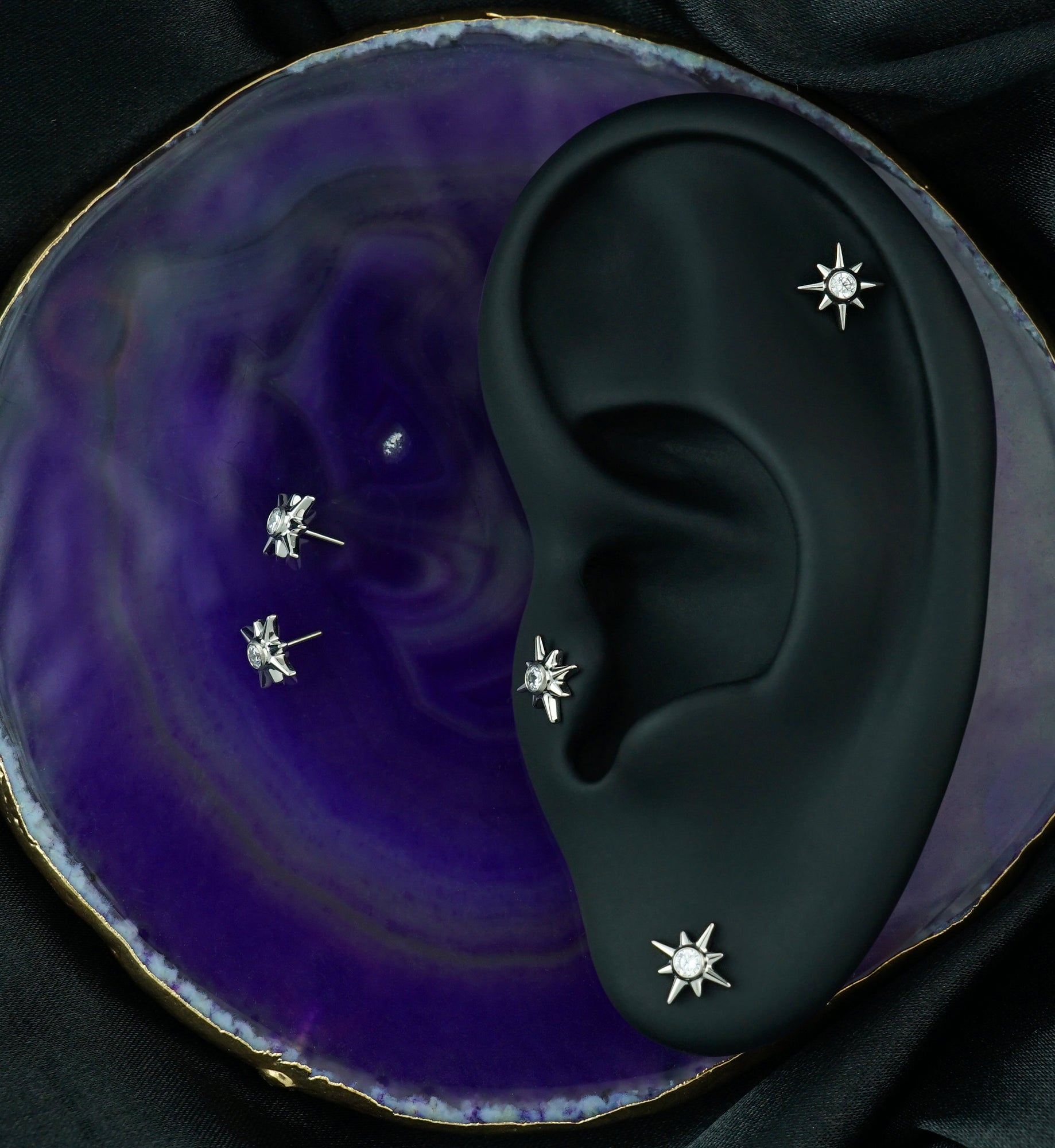 Geo North Star Clear CZ Titanium Threadless Top