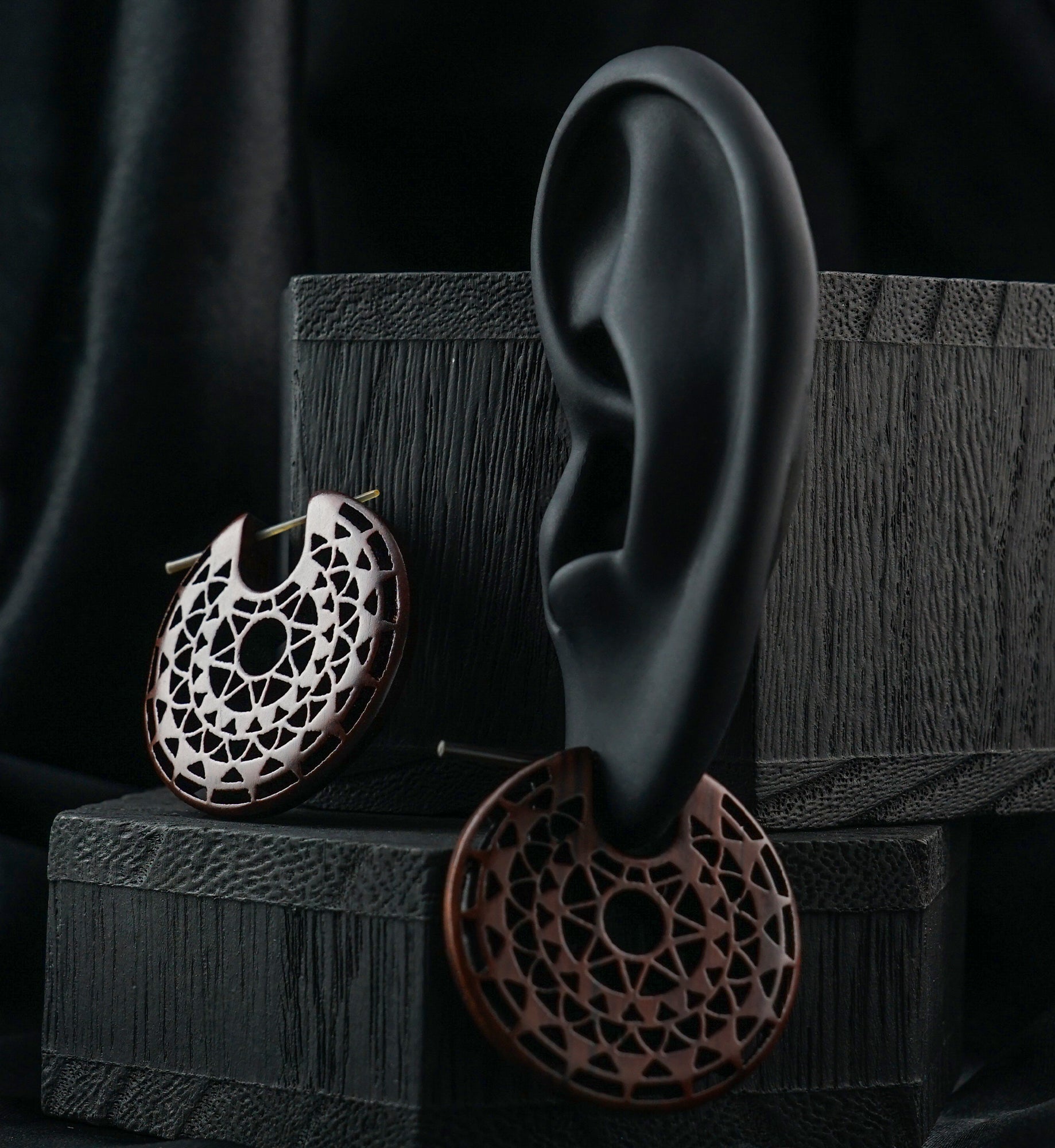 Geo Star Hoop Narra Wood Earrings