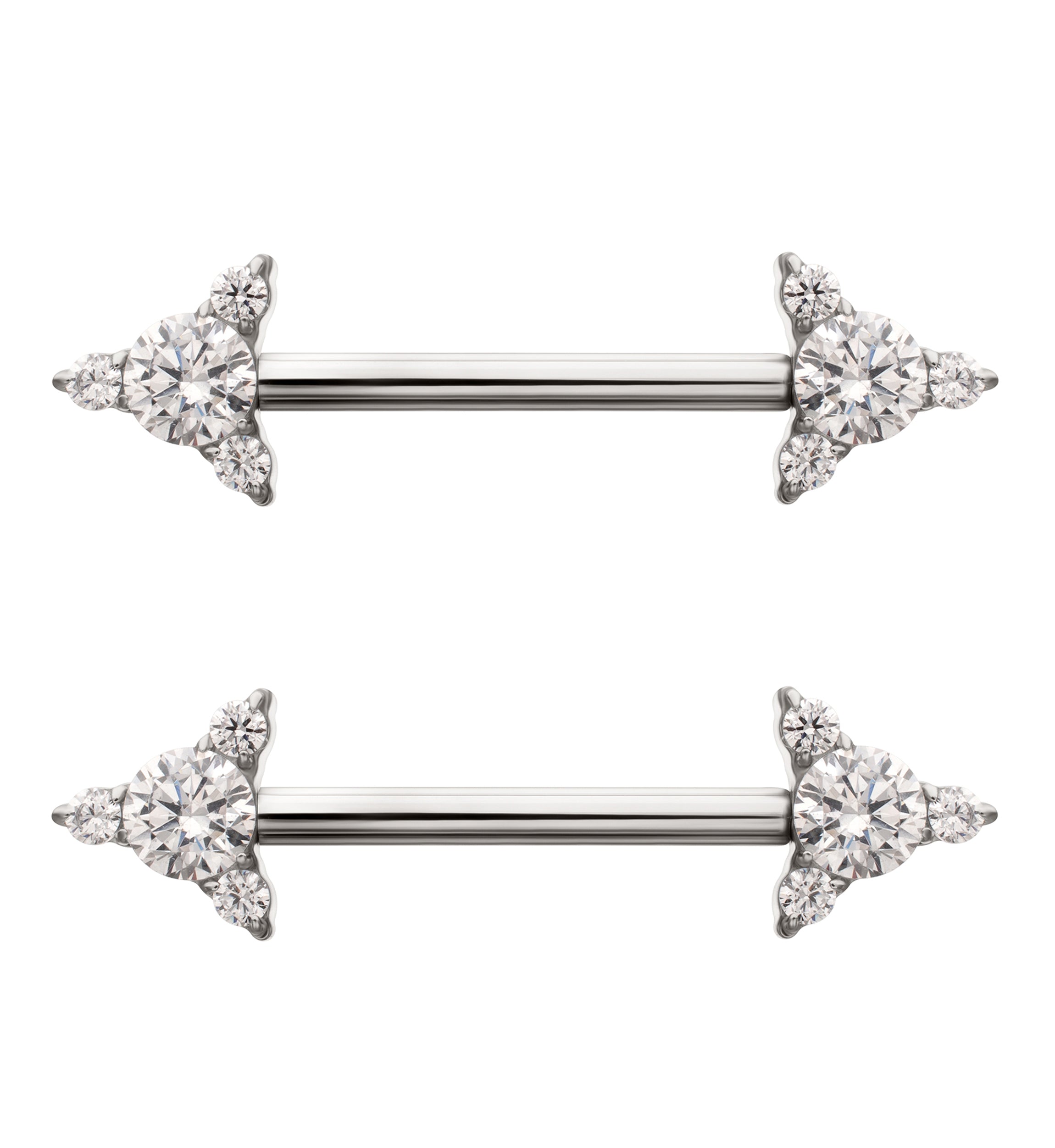 Geometric Arrow Clear CZ Internally Threaded Titanium Nipple Barbell
