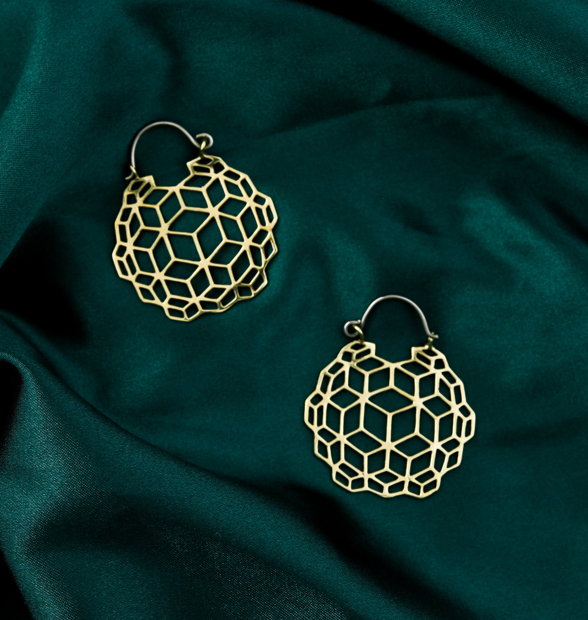 Geometric Cube Brass Hangers - Earrings