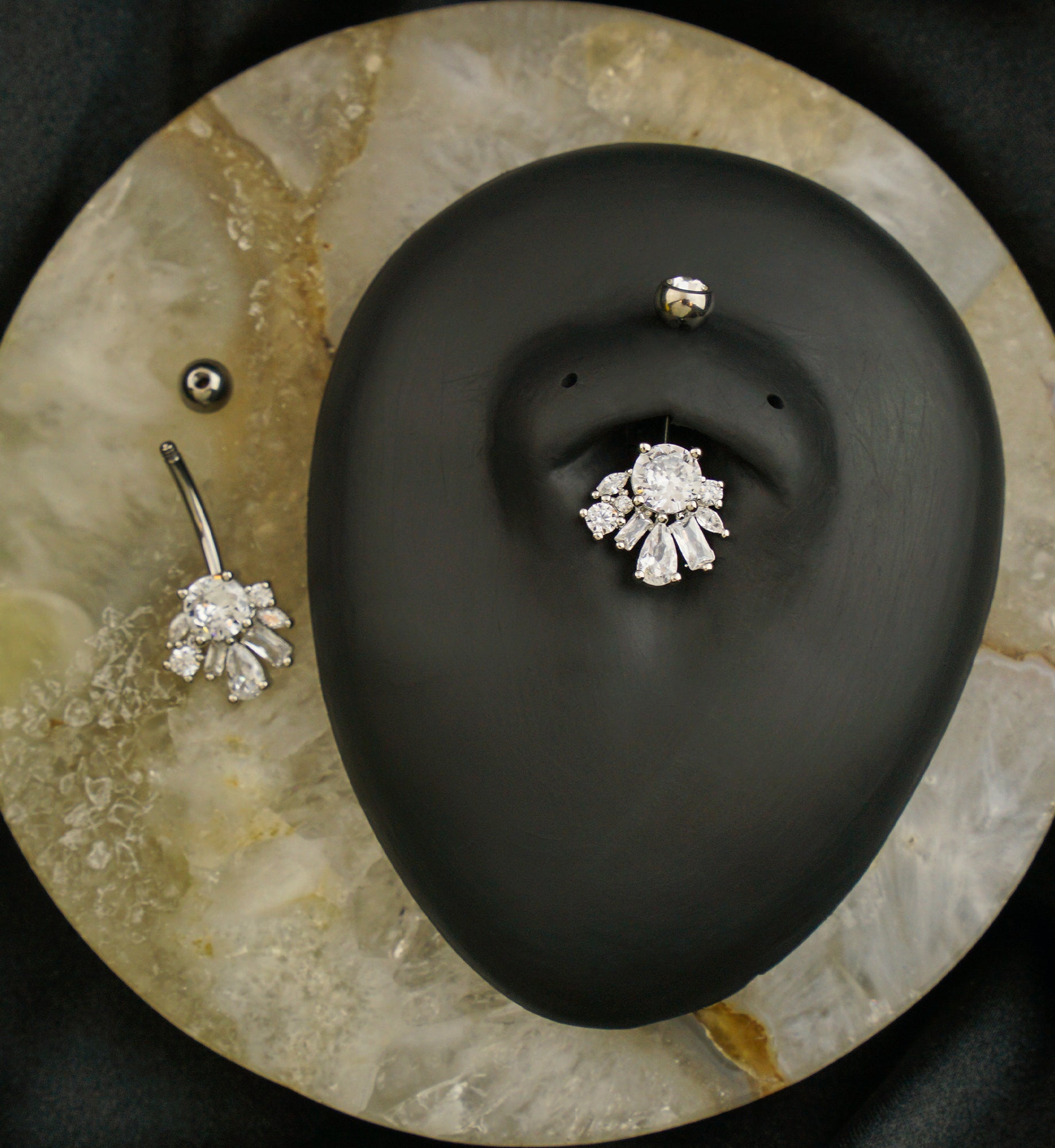 Geometric Cluster Clear CZ Titanium Belly Button Ring