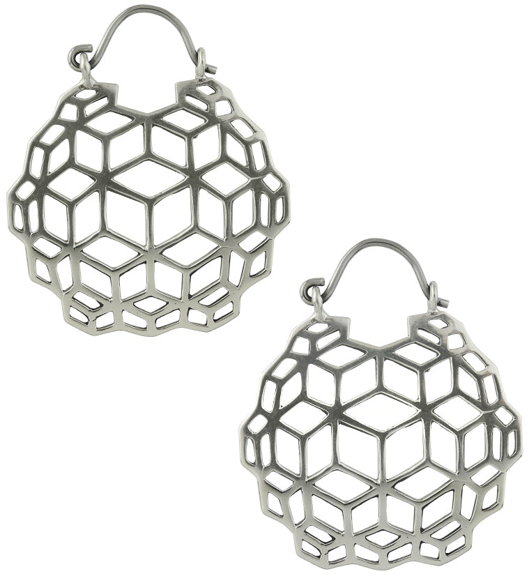 Geometric Cube White Brass Hangers - Earrings