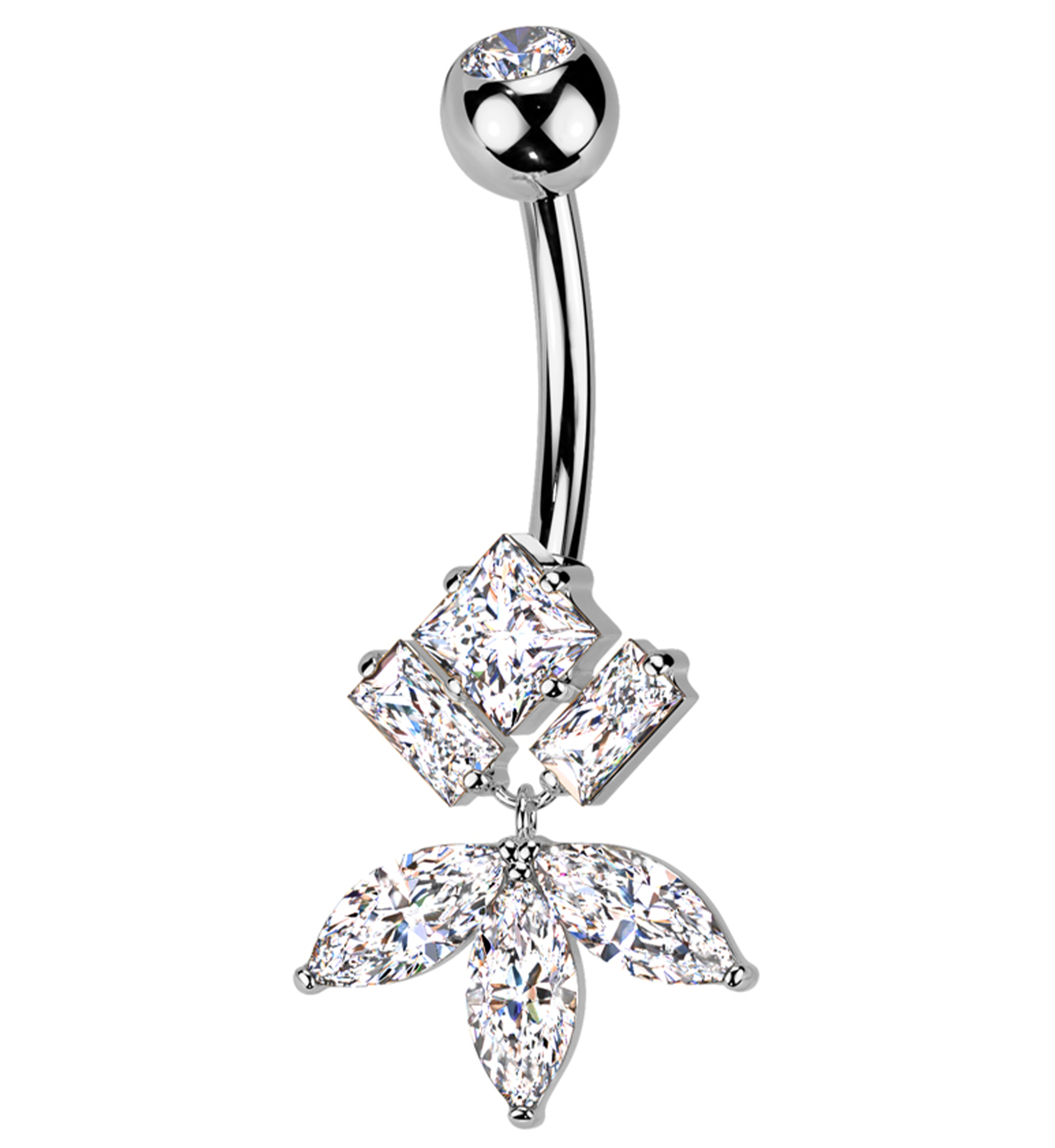 Geometric Dangle Clear CZ Titanium Belly Button Ring