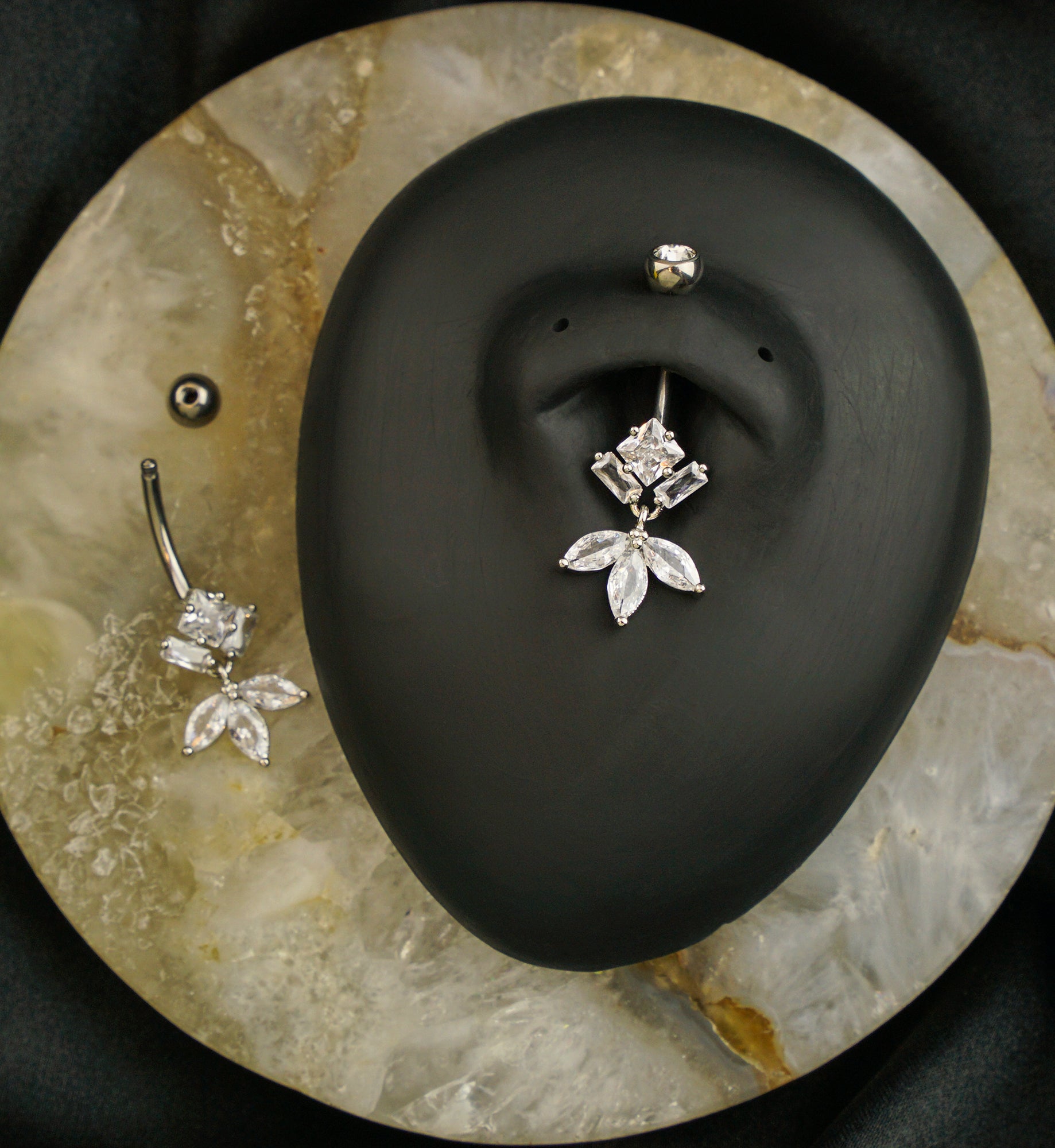 Geometric Dangle Clear CZ Titanium Belly Button Ring