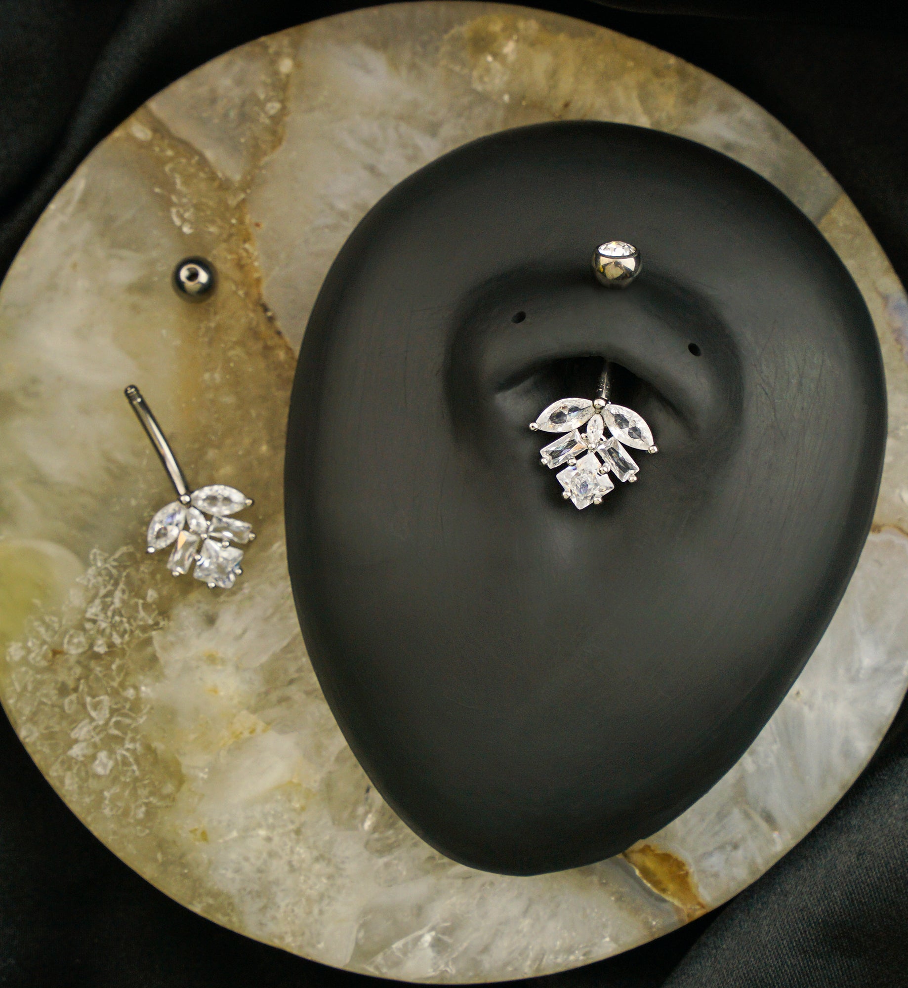 Geometric Leaf Cluster Clear CZ Titanium Belly Button Ring