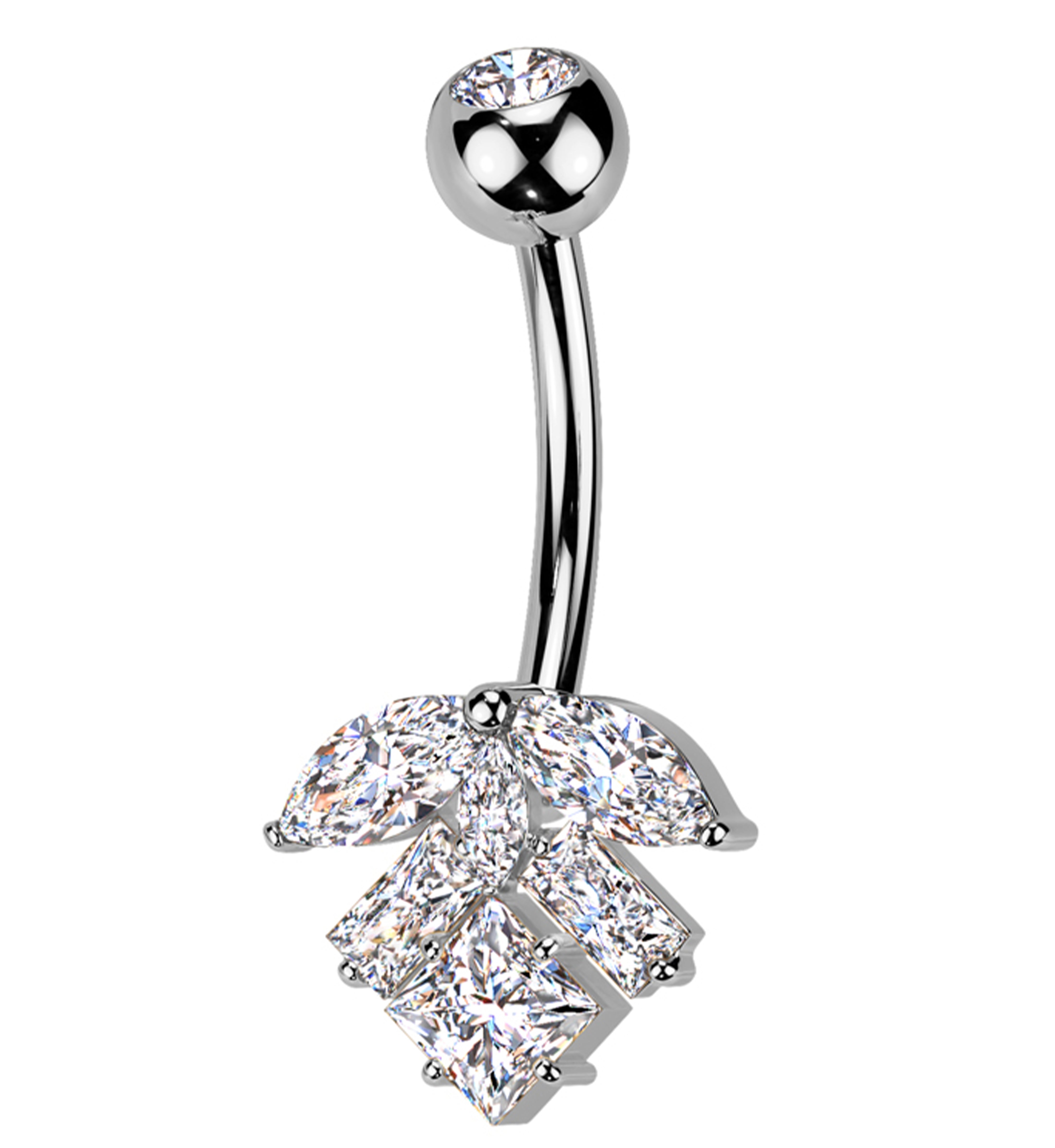 Geometric Leaf Cluster Clear CZ Titanium Belly Button Ring