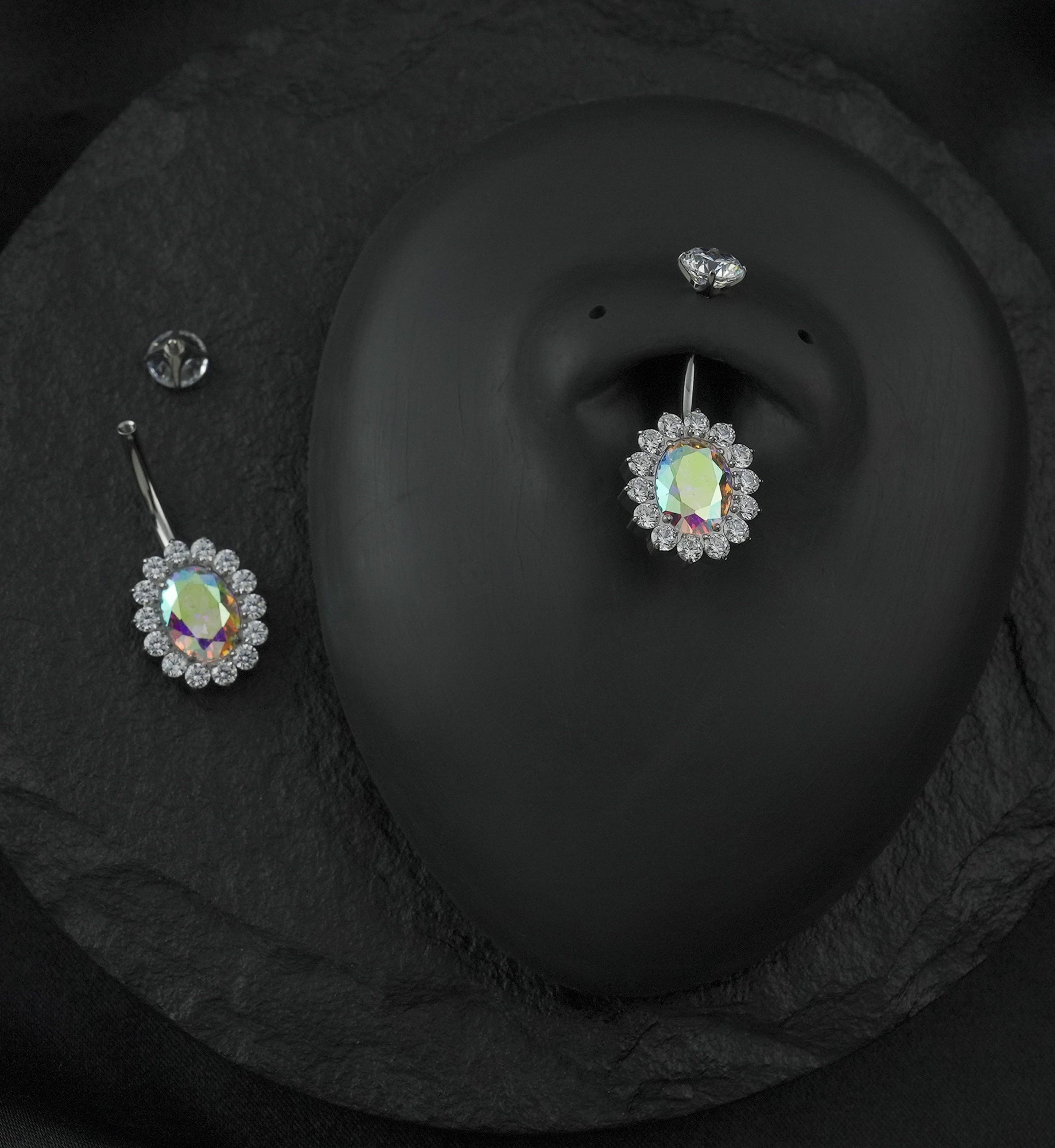 Gild Oval Rainbow Aurora CZ Titanium Internally Threaded Belly Button Ring