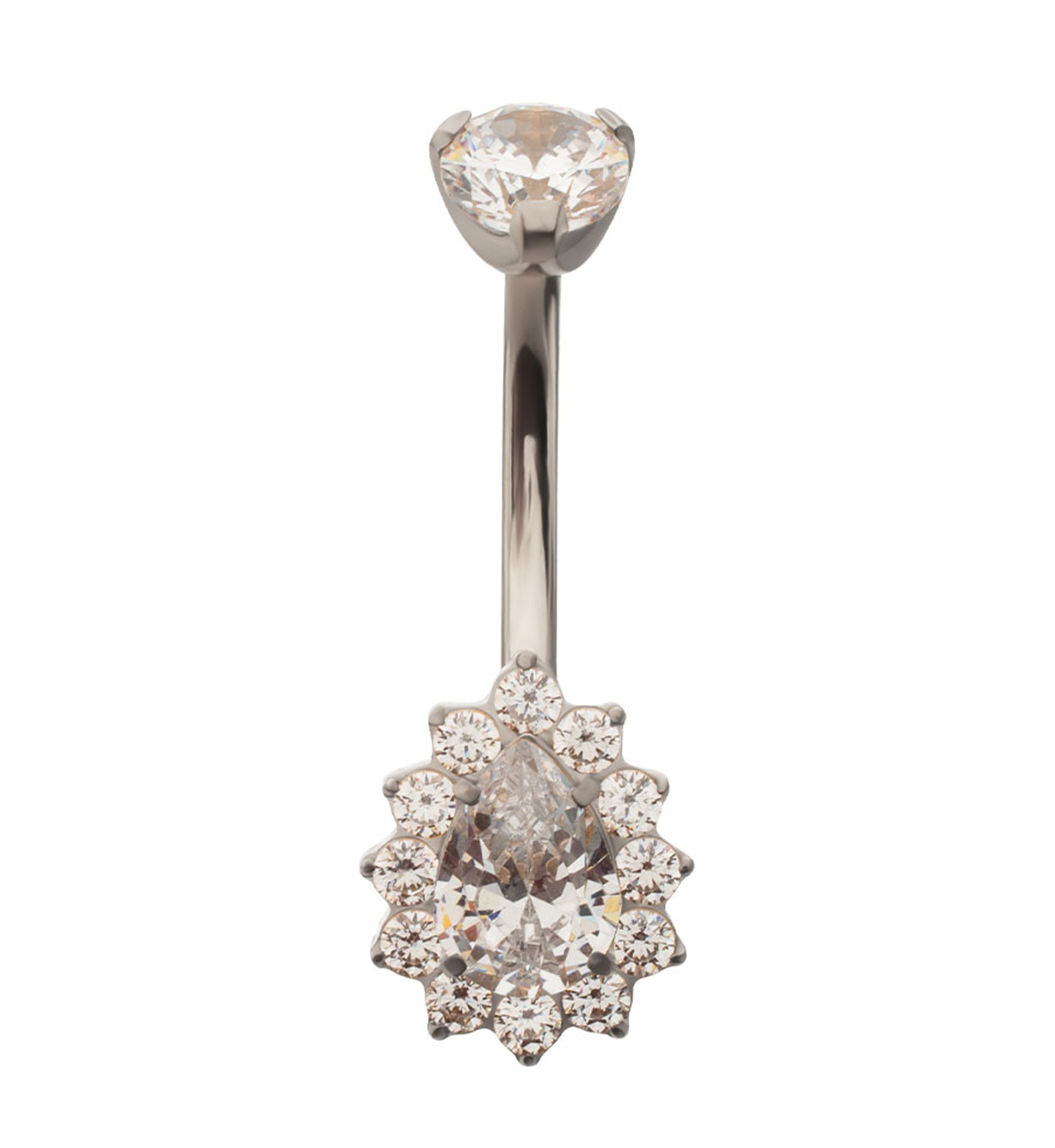 Gild Teardrop Clear CZ Titanium Internally Threaded Belly Button Ring