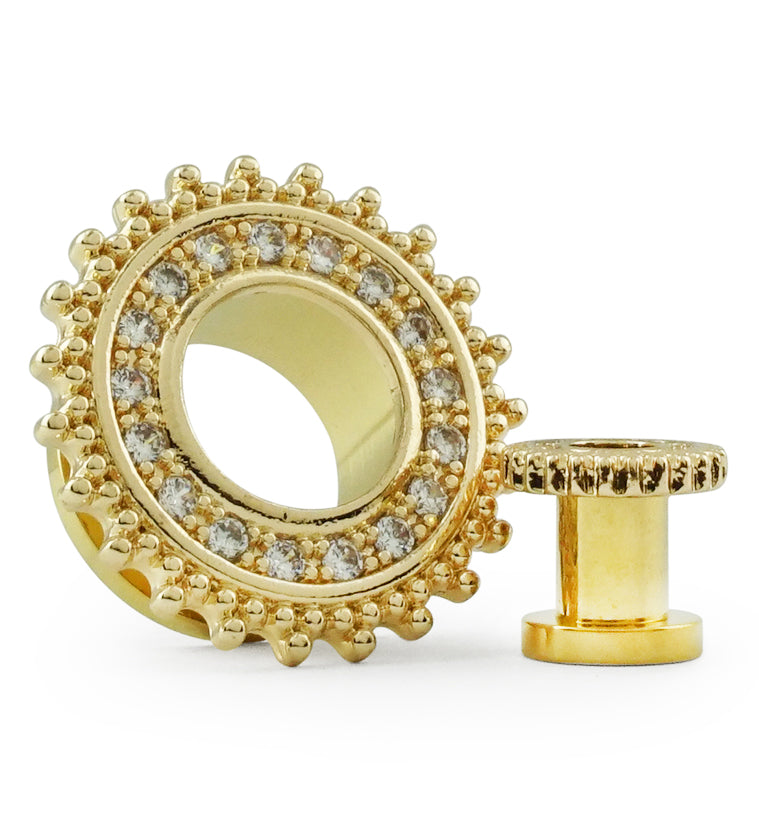 PVD Gold CZ Beaded Shield Tunnels