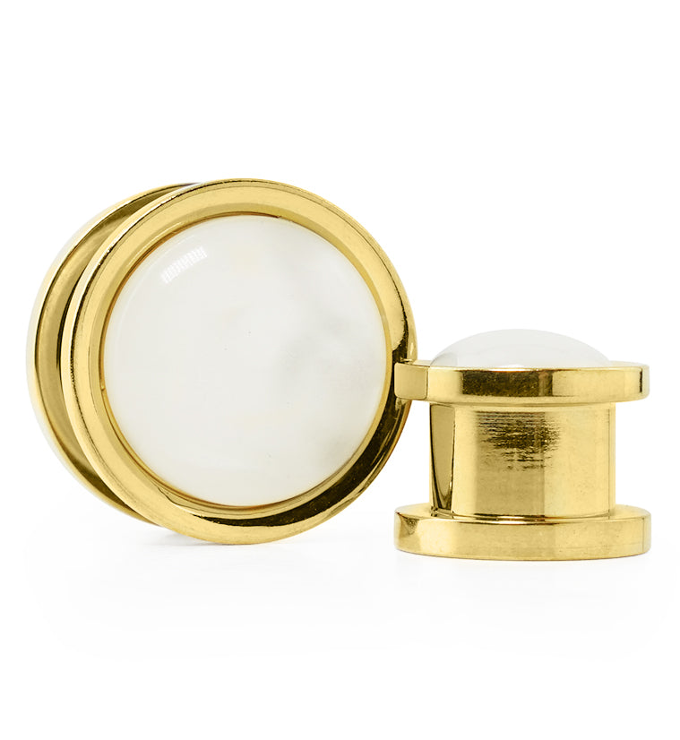 Gold PVD Stainless Steel White Mother of Pearl Plugs