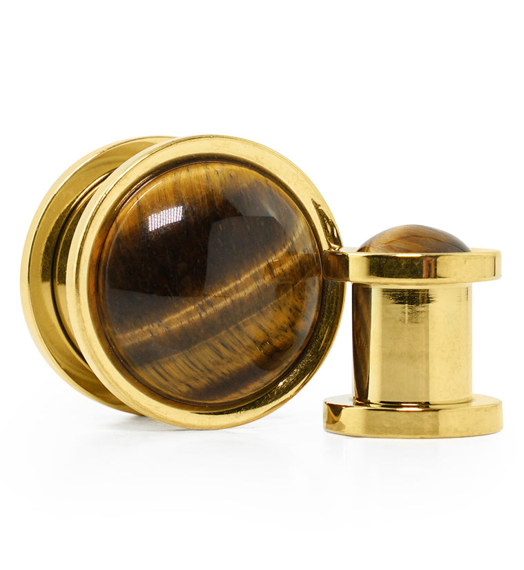 Gold PVD Tigers Eye Stone Stainless Steel Plugs
