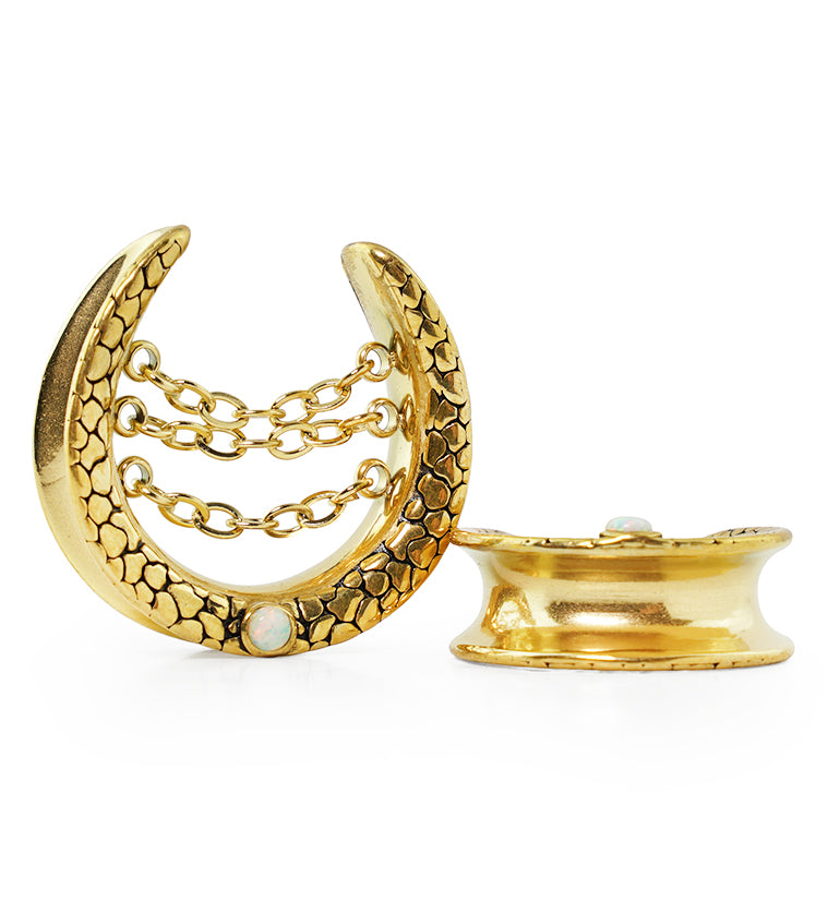 Gold PVD Opalite Osteo Stainless Steel Saddles With Dangle Chain