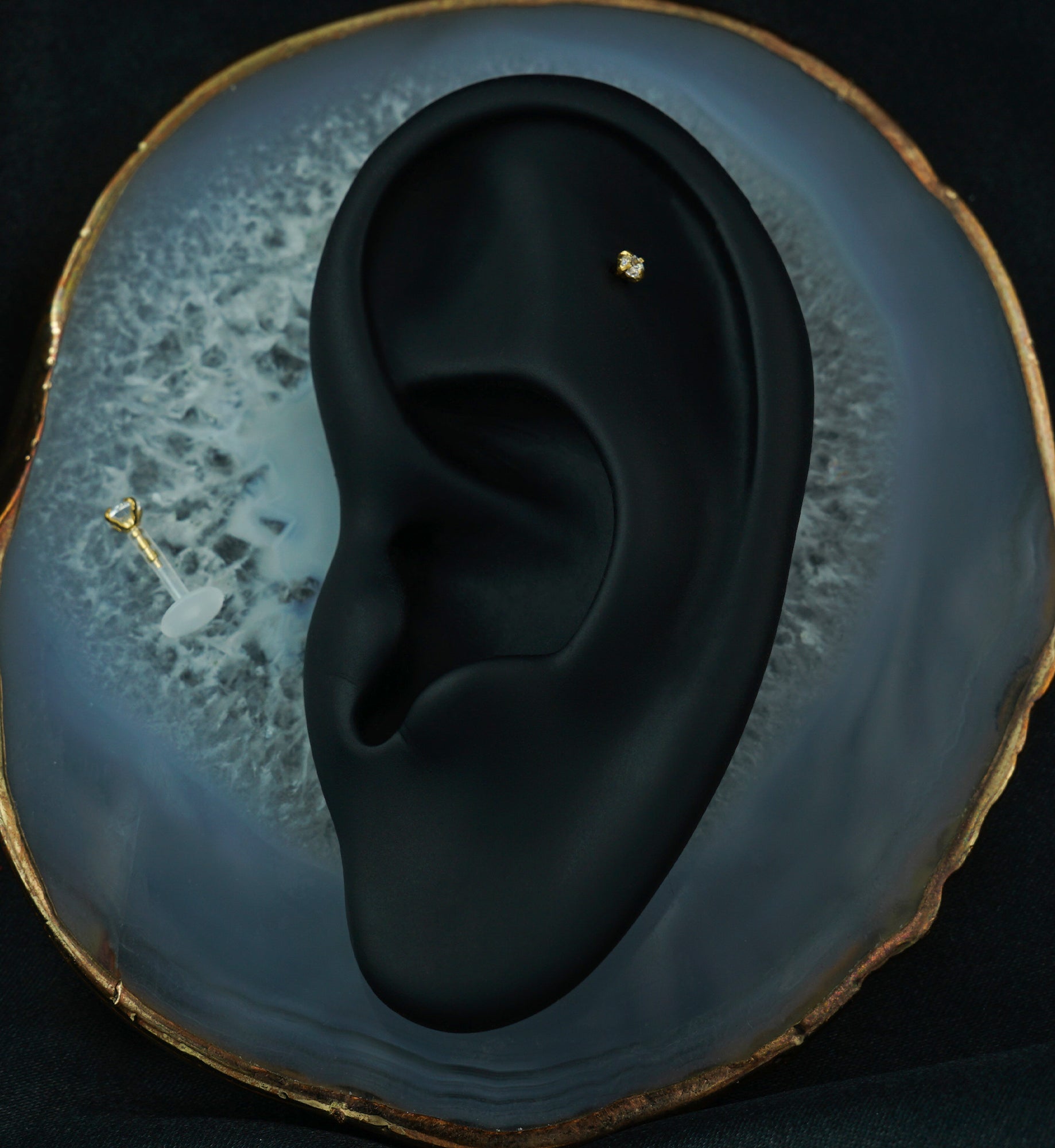 Gold PVD Prong Round CZ Bioflex Labret Post